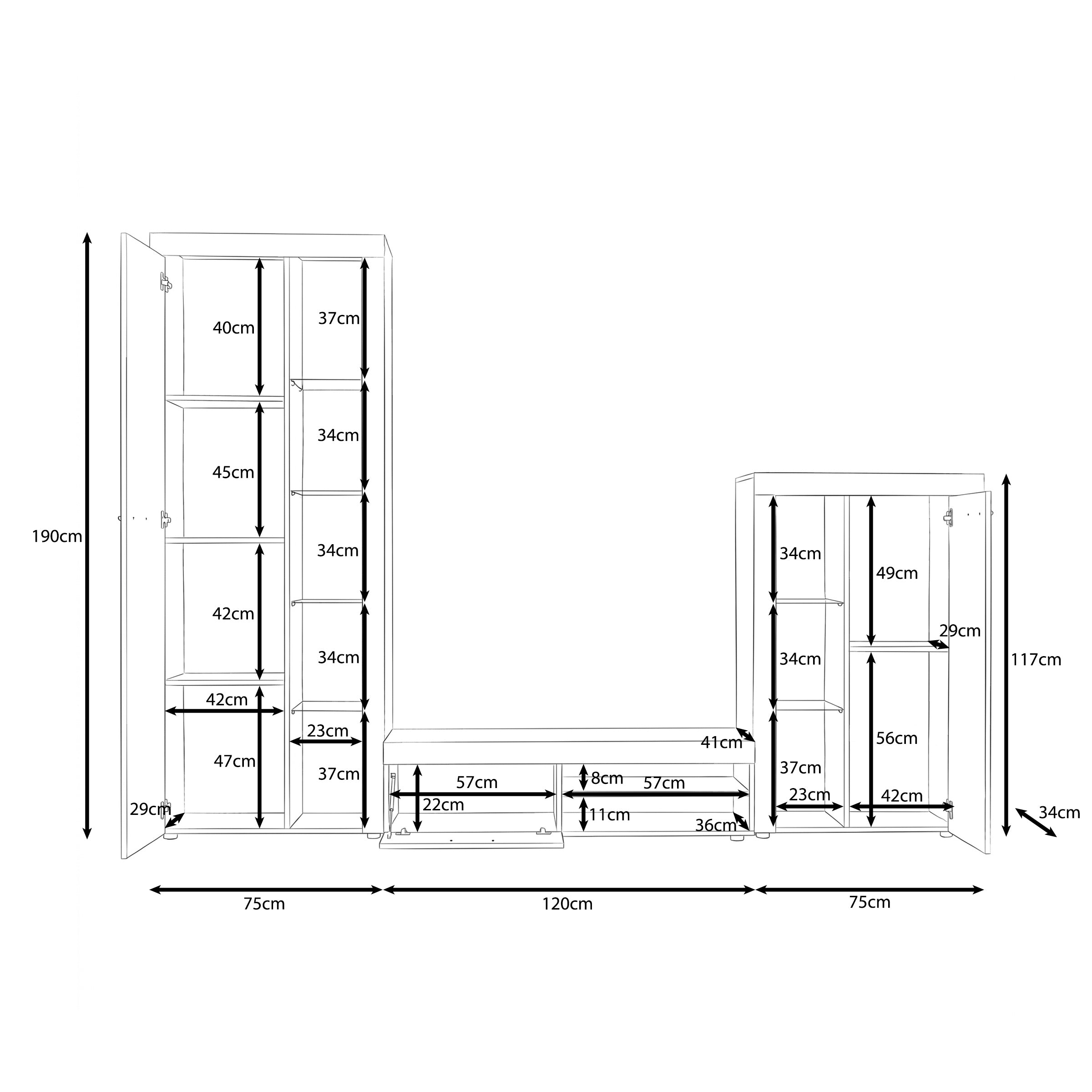 Norda - Wandmeubel - Beige - 270x34x190 cm