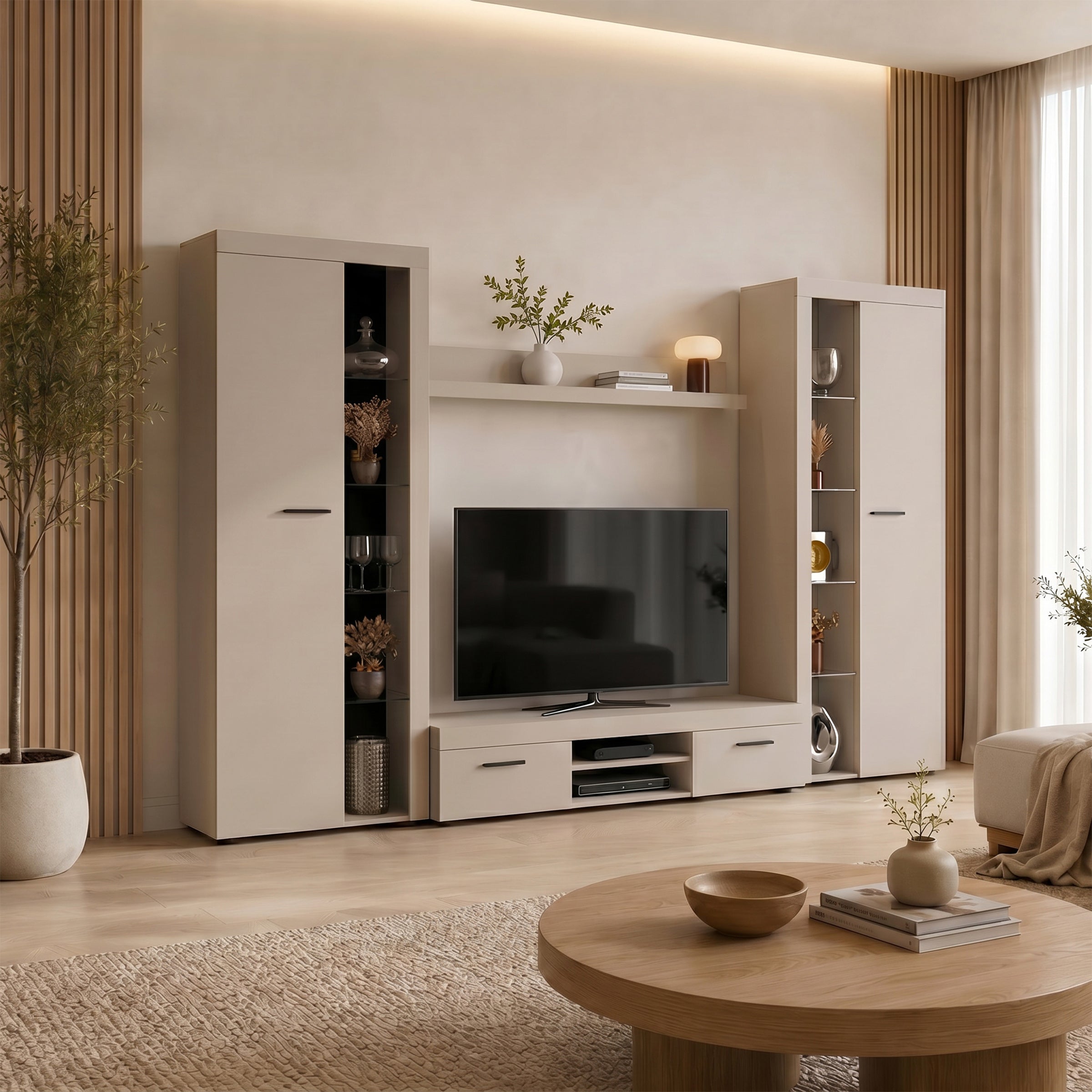 Norda - Wandmeubel - Beige - 300x34x190 cm