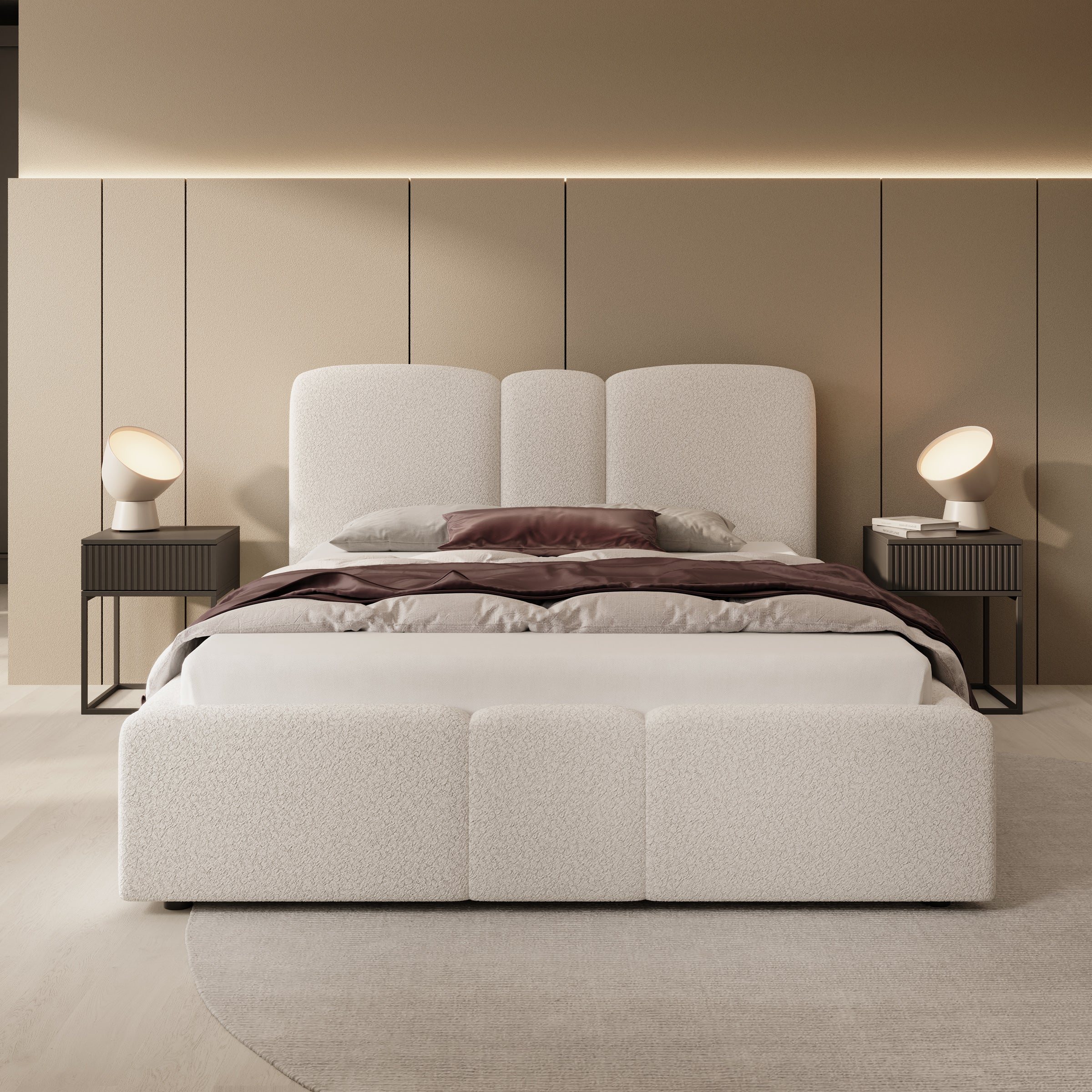 Northwell - Tweepersoonsbed met opbergruimte - Teddystof beige - 140x200 cm