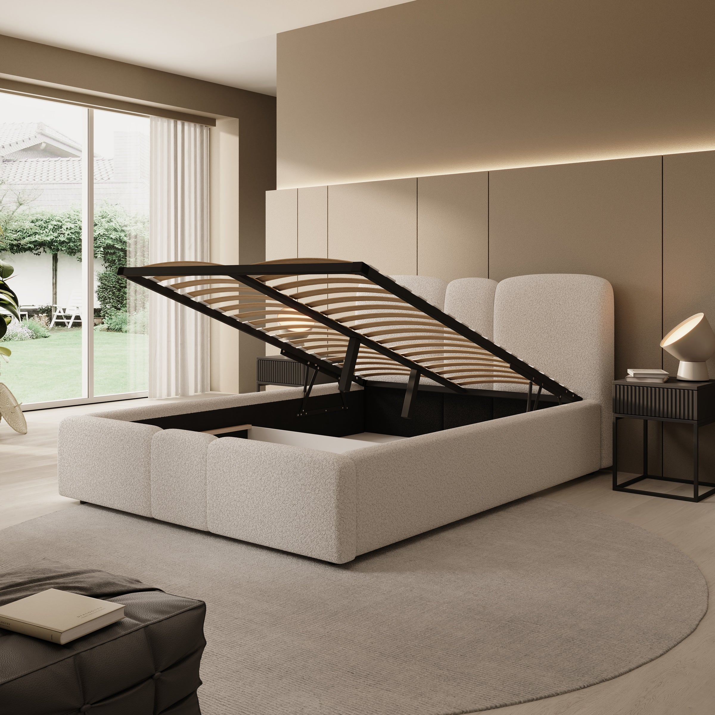 Northwell - Tweepersoonsbed met opbergruimte - Teddystof beige - 140x200 cm