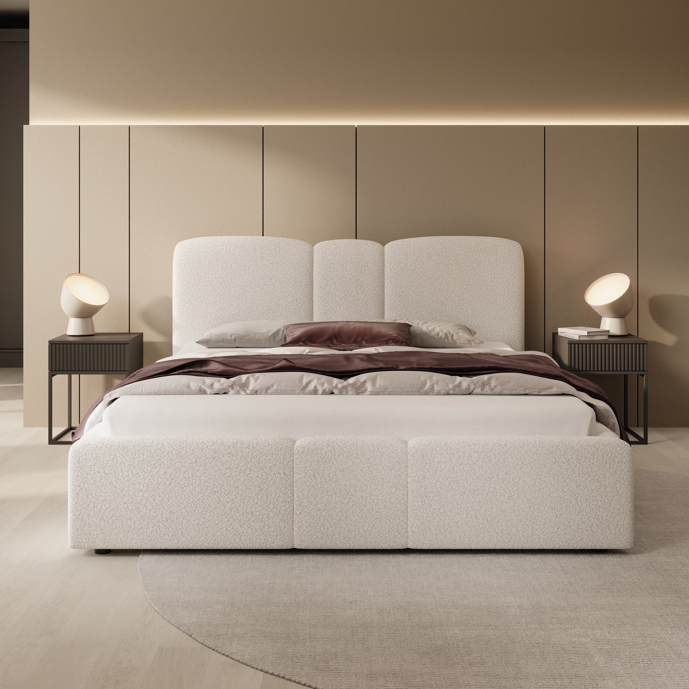 Northwell - Tweepersoonsbed met opbergruimte - Teddystof beige - 160x200 cm