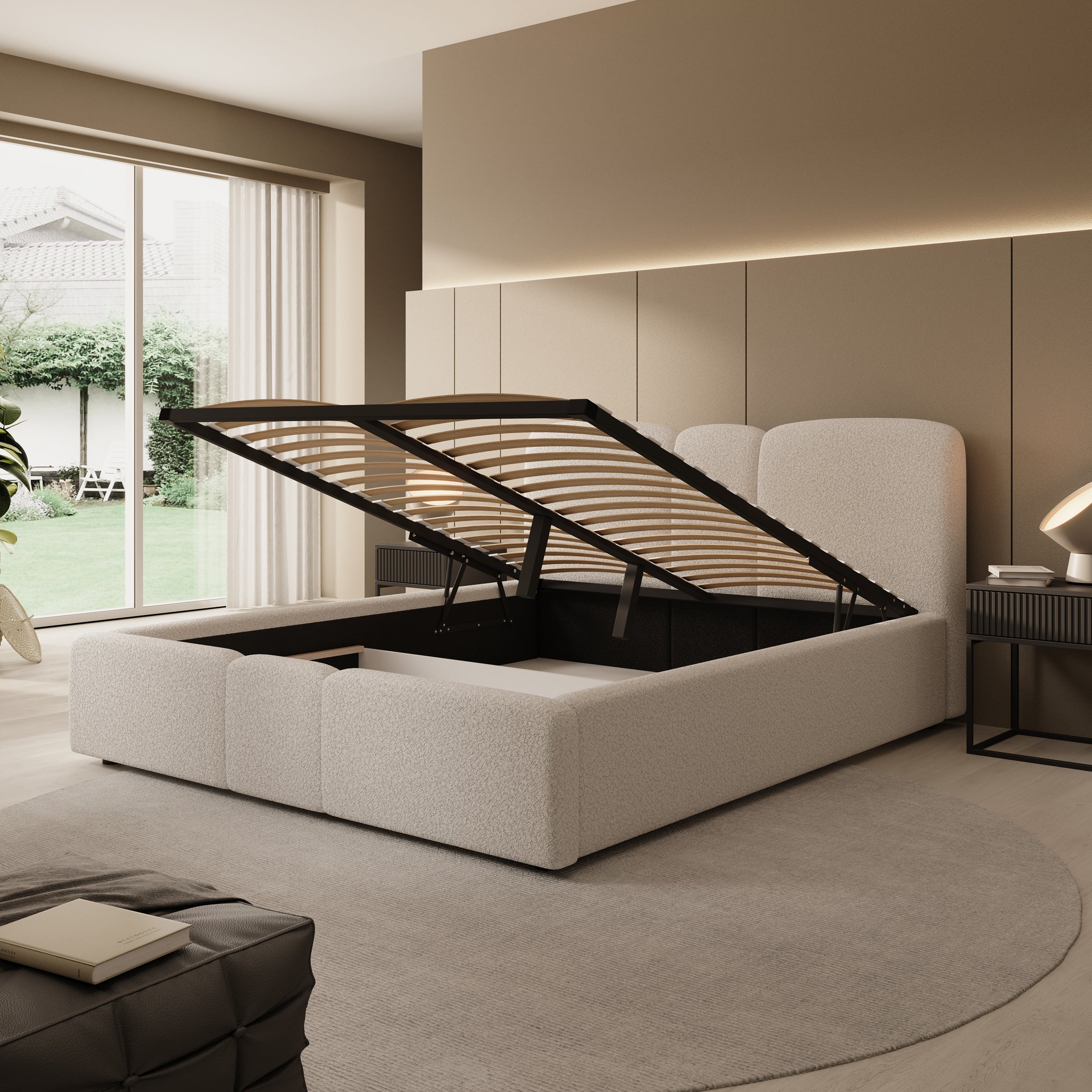 Northwell - Tweepersoonsbed met opbergruimte - Teddystof beige - 160x200 cm