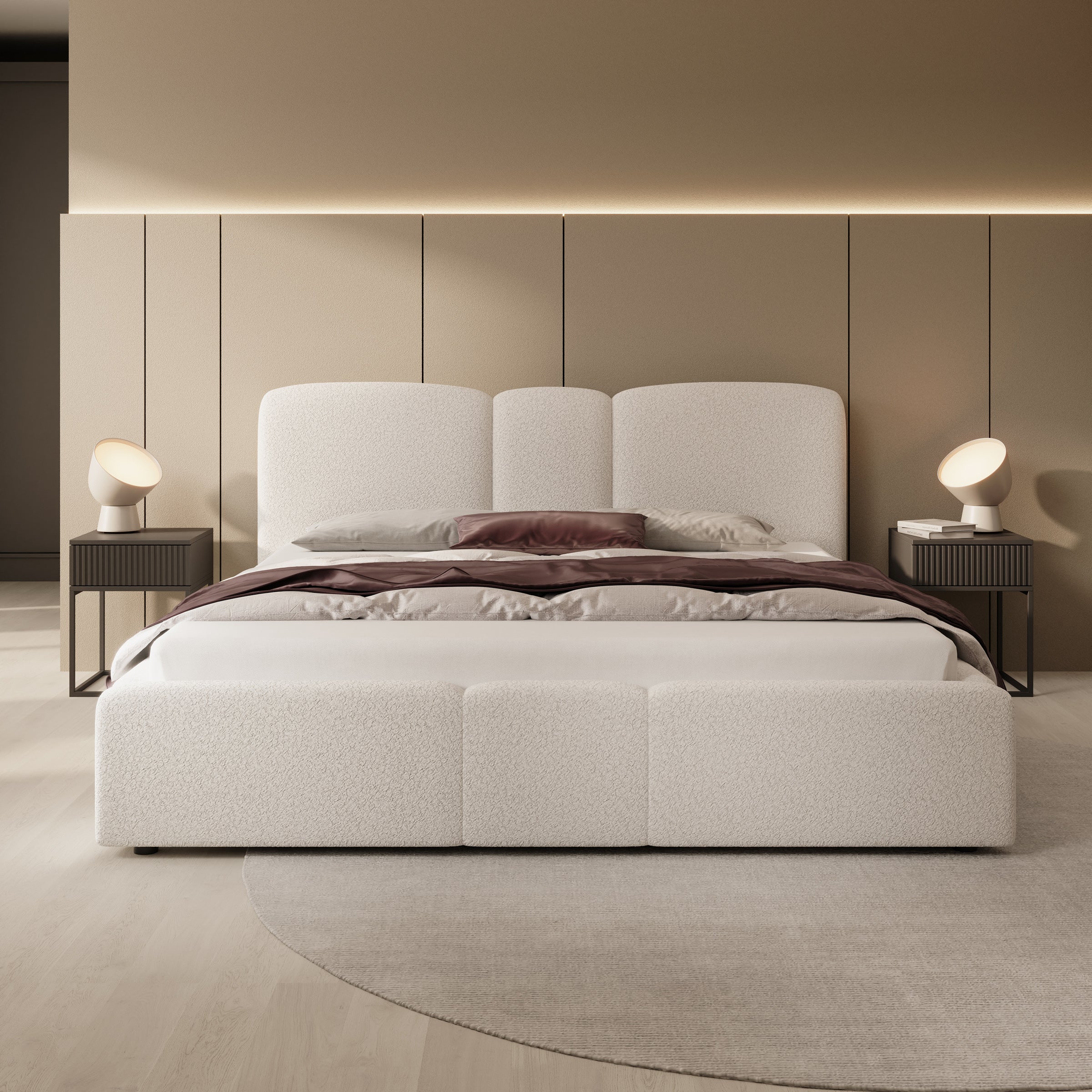 Northwell - Tweepersoonsbed met opbergruimte - Teddystof beige - 180x200 cm