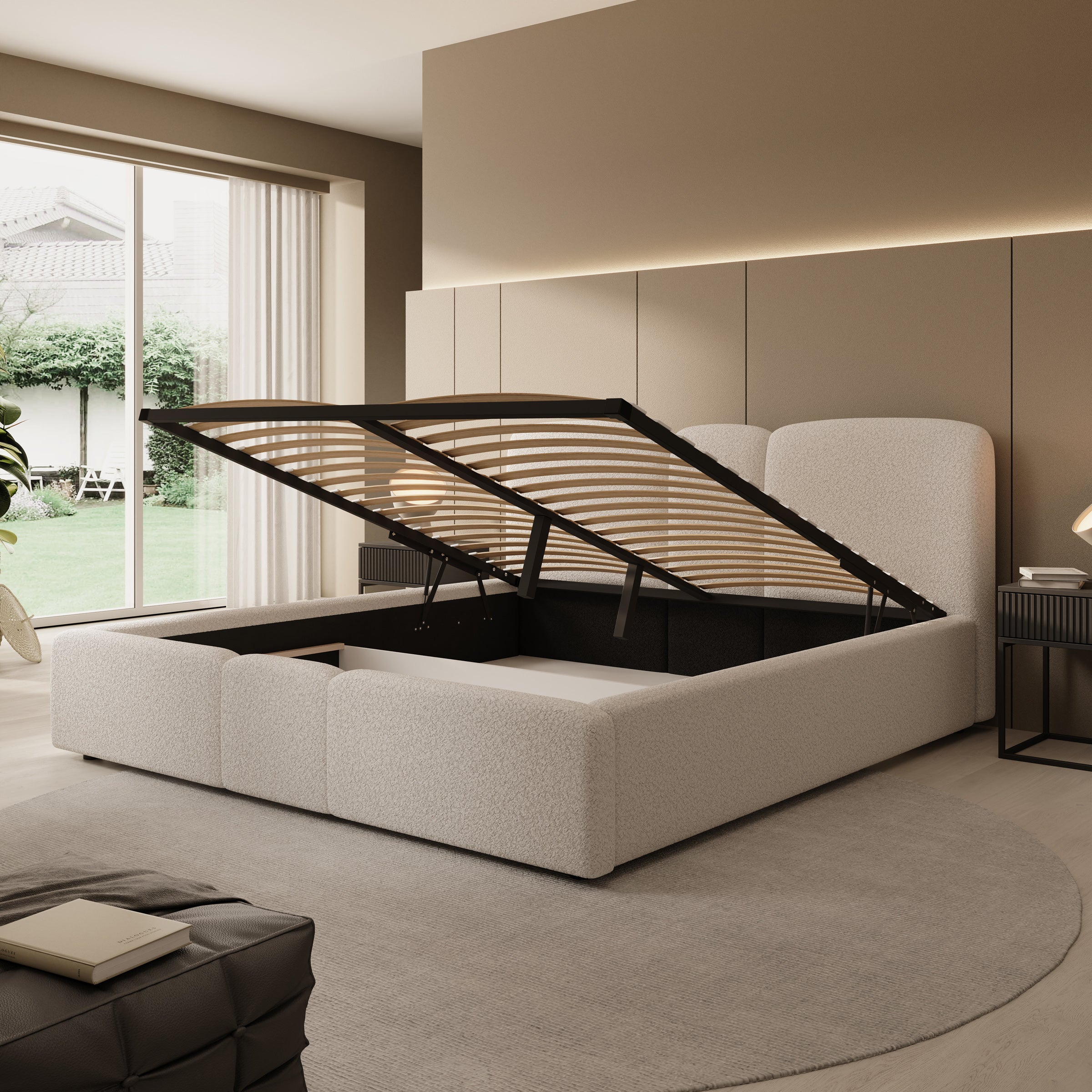 Northwell - Tweepersoonsbed met opbergruimte - Teddystof beige - 180x200 cm