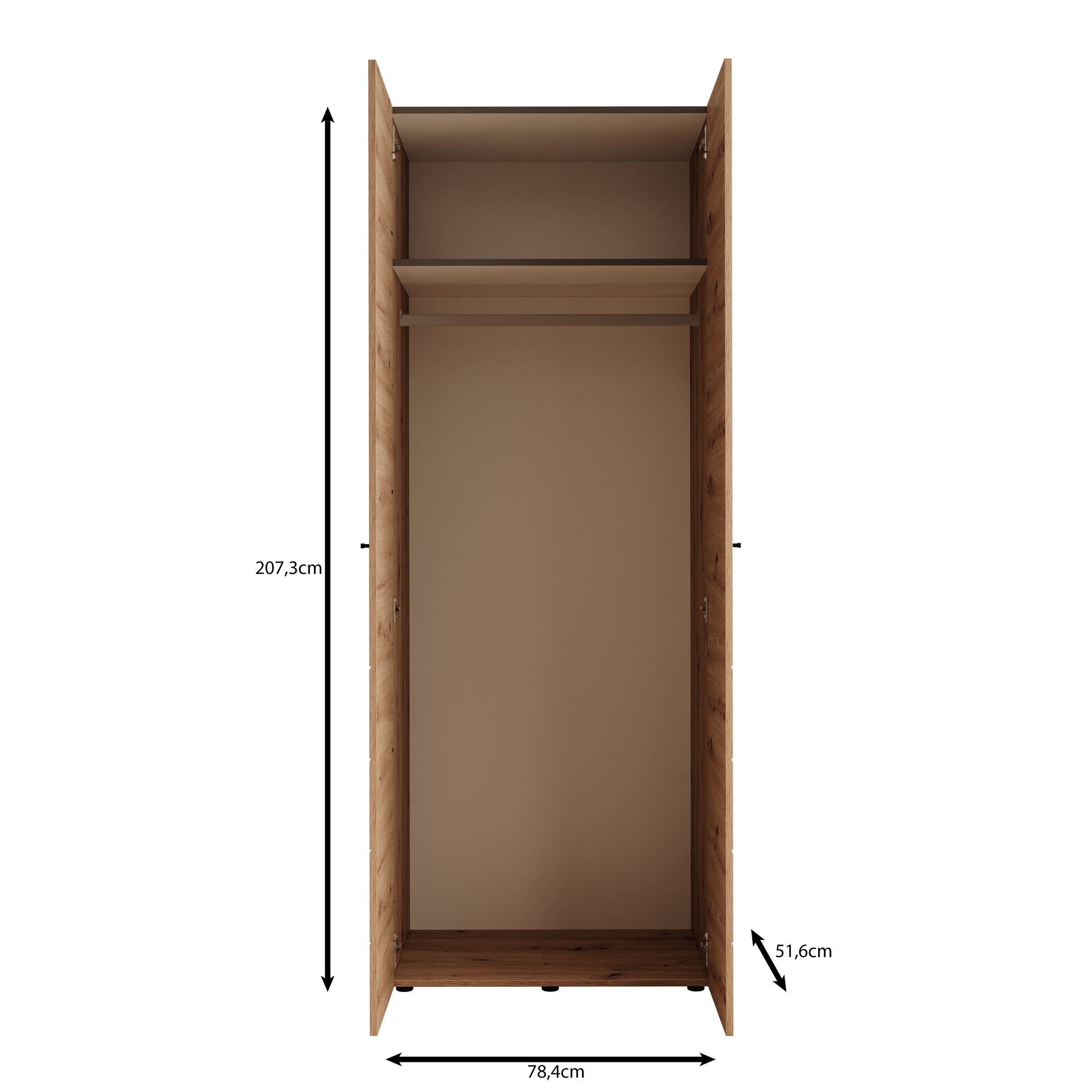 Nouran - Kledingkast 2-deurs - Eikenpatroon - 79x52x208 cm