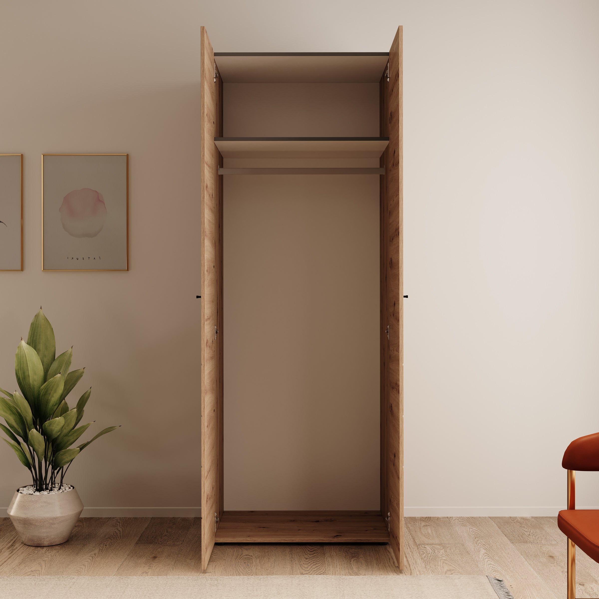 Nouran - Kledingkast 2-deurs - Eikenpatroon - 79x52x208 cm