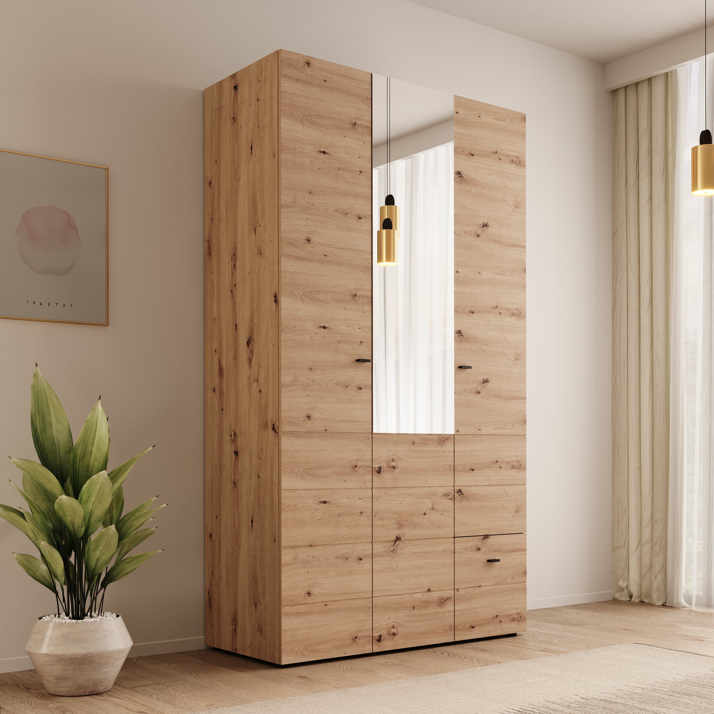 Nouran - Kledingkast 3-deurs - Eikenpatroon - 117x52x208 cm