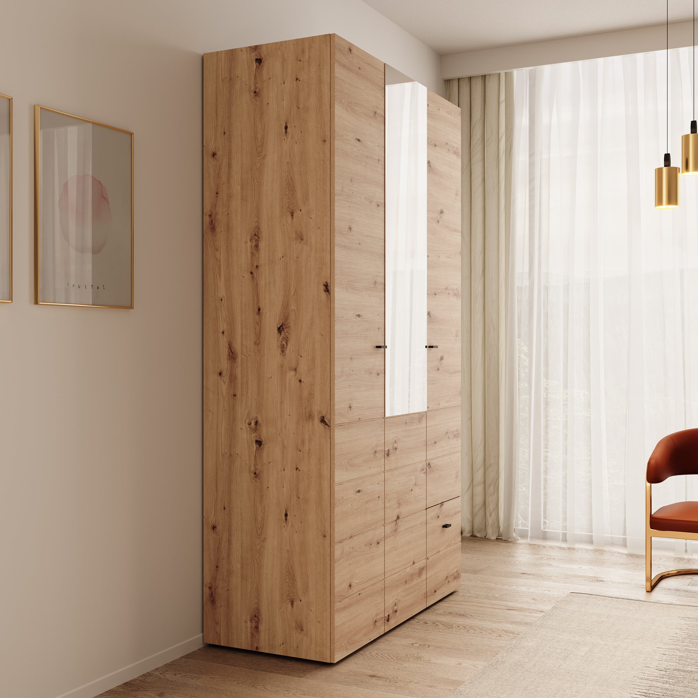 Nouran - Kledingkast 3-deurs - Eikenpatroon - 117x52x208 cm