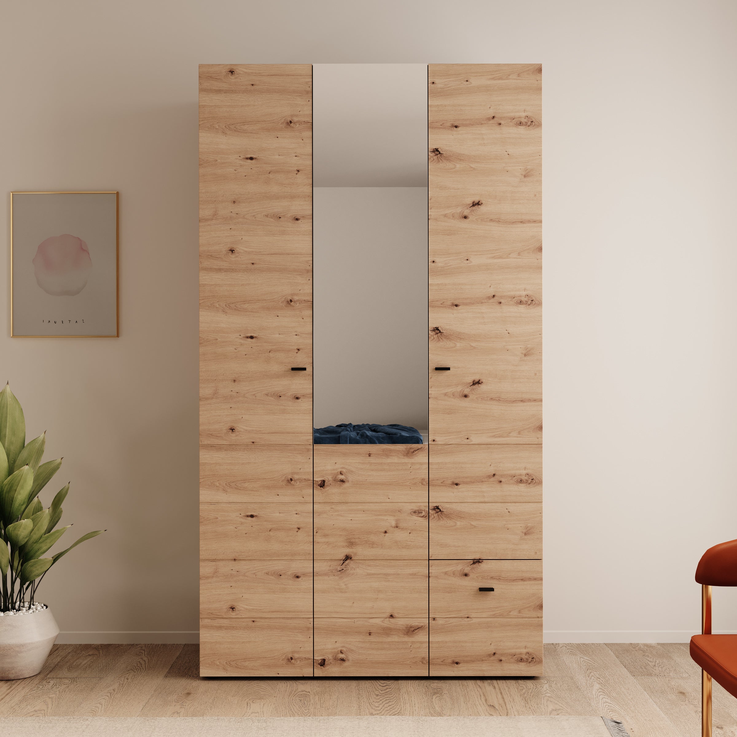 Nouran - Kledingkast 3-deurs - Eikenpatroon - 117x52x208 cm