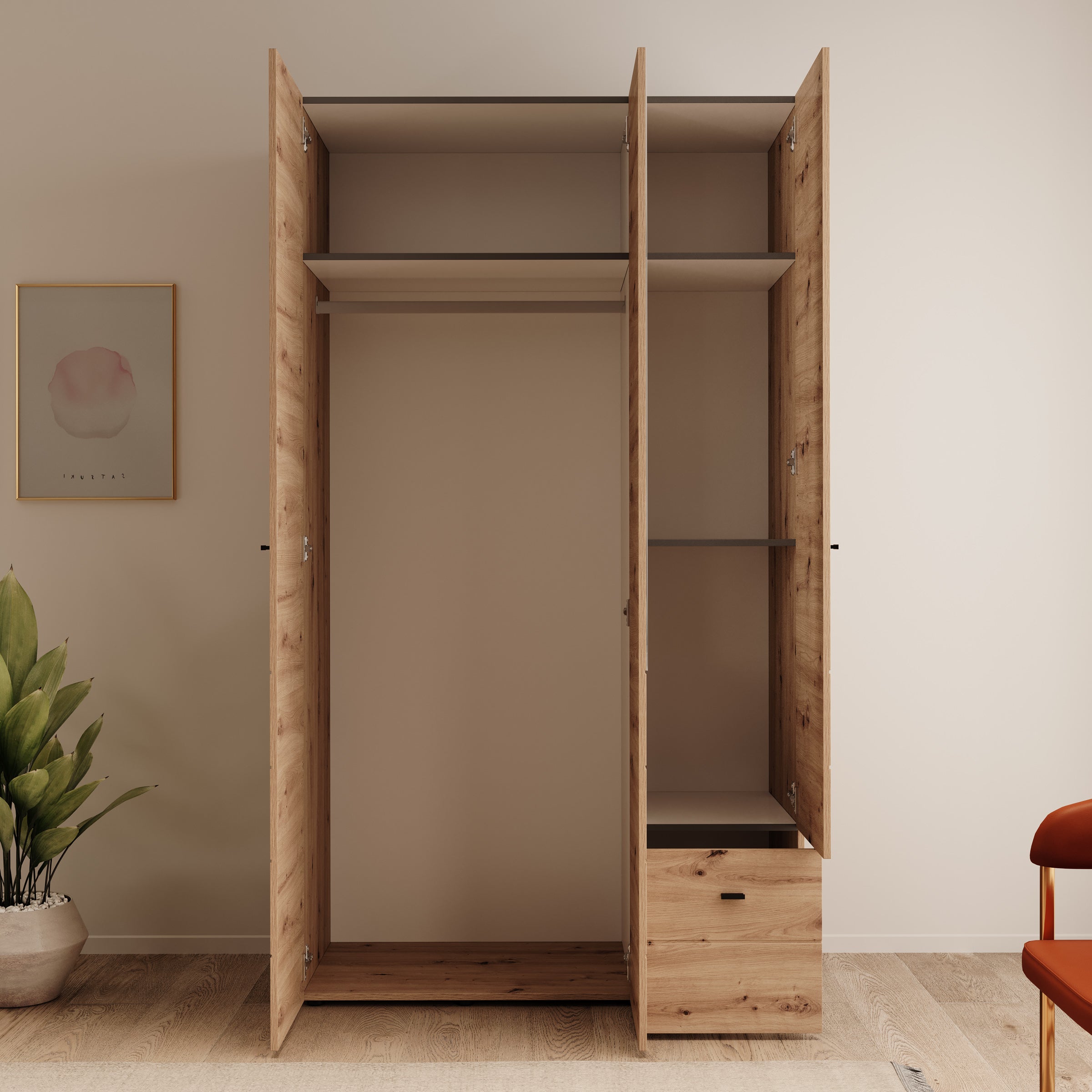 Nouran - Kledingkast 3-deurs - Eikenpatroon - 117x52x208 cm