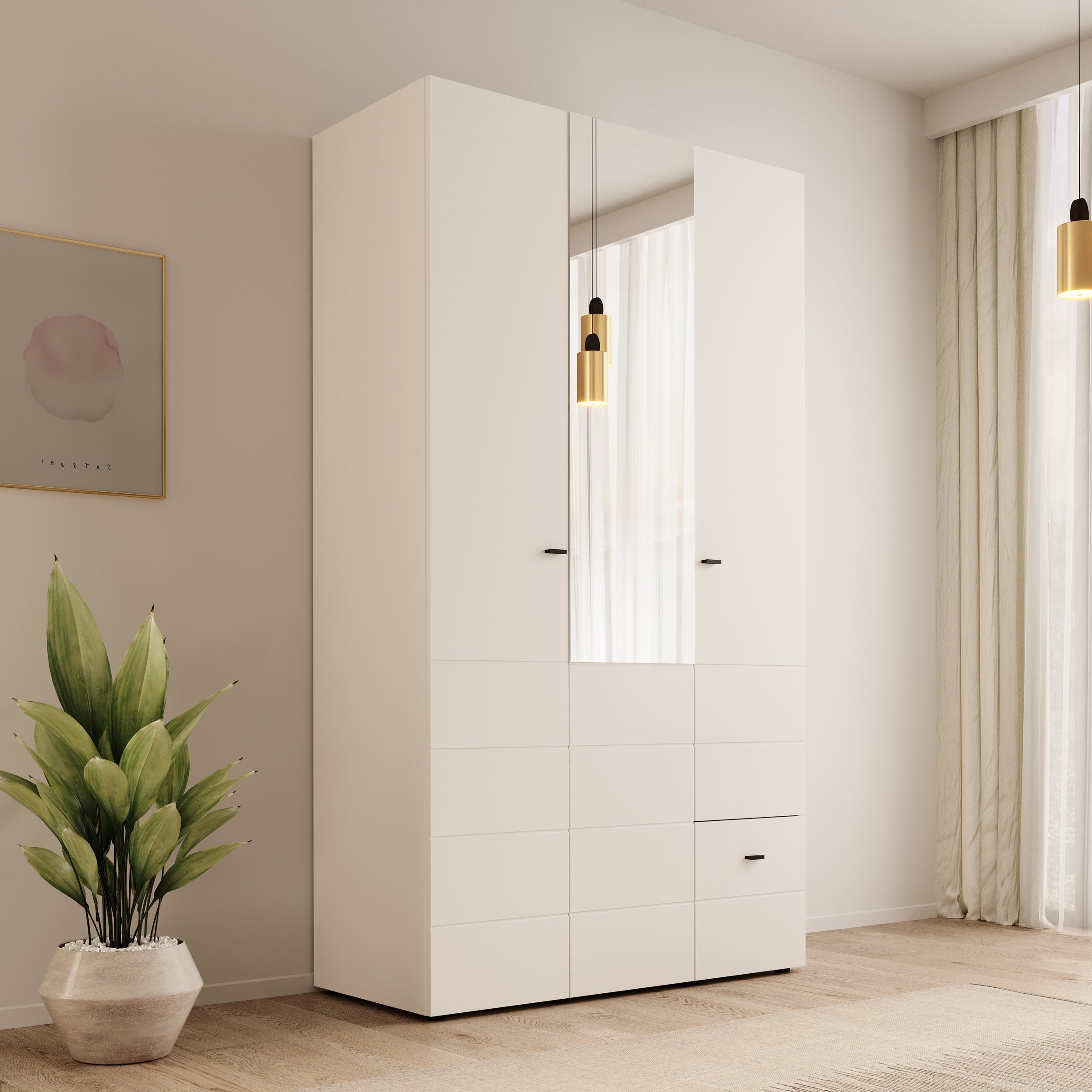 Nouran - Kledingkast 3-deurs - Wit - 117x52x208 cm
