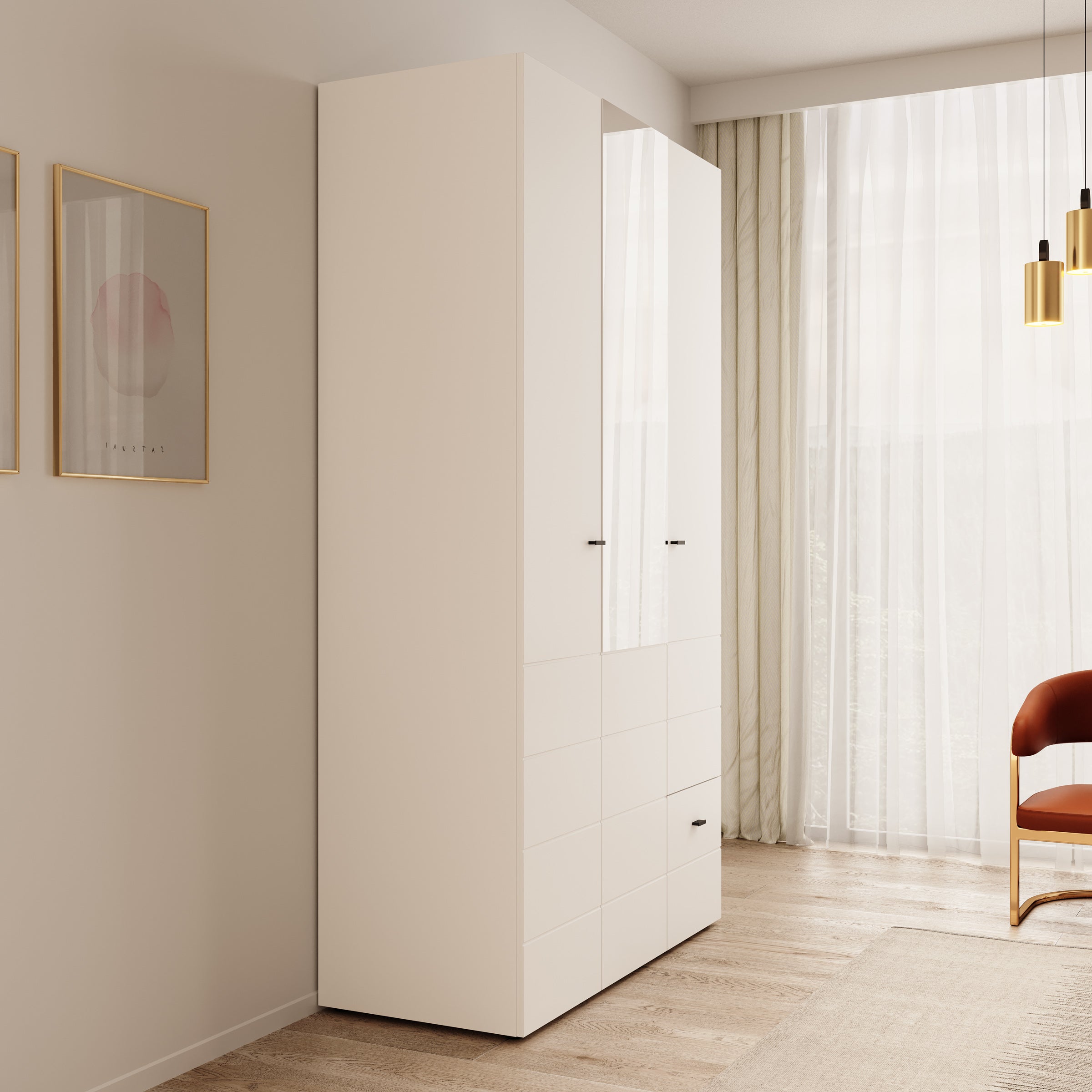 Nouran - Kledingkast 3-deurs - Wit - 117x52x208 cm
