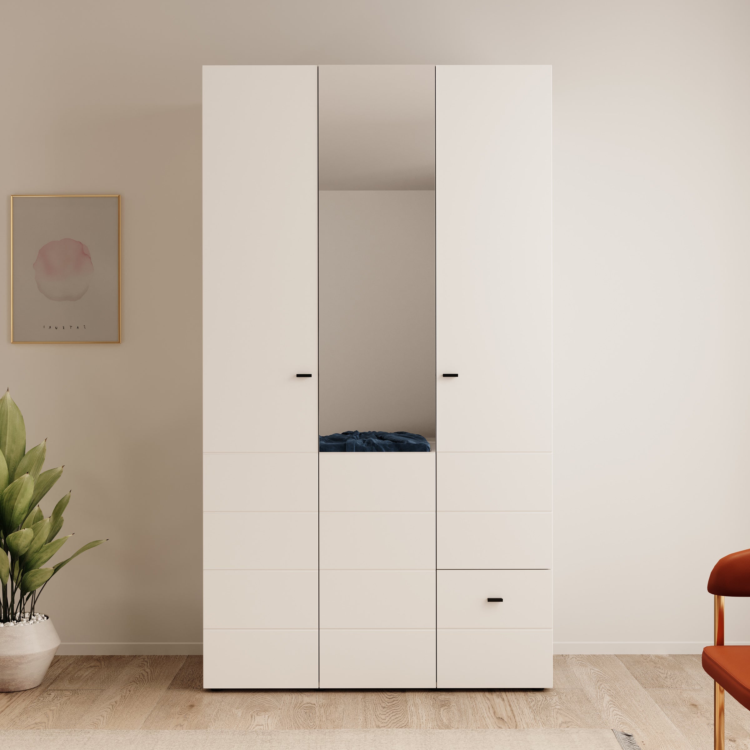 Nouran - Kledingkast 3-deurs - Wit - 117x52x208 cm