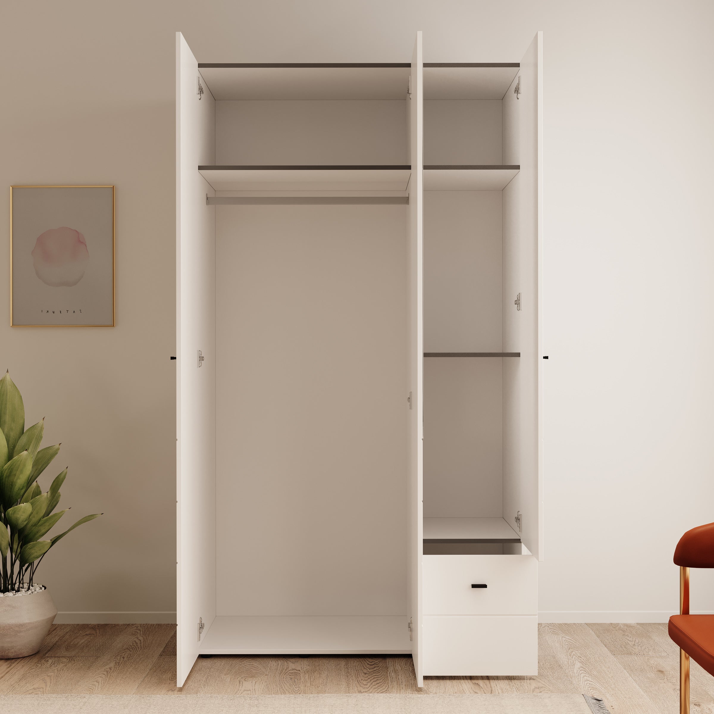 Nouran - Kledingkast 3-deurs - Wit - 117x52x208 cm