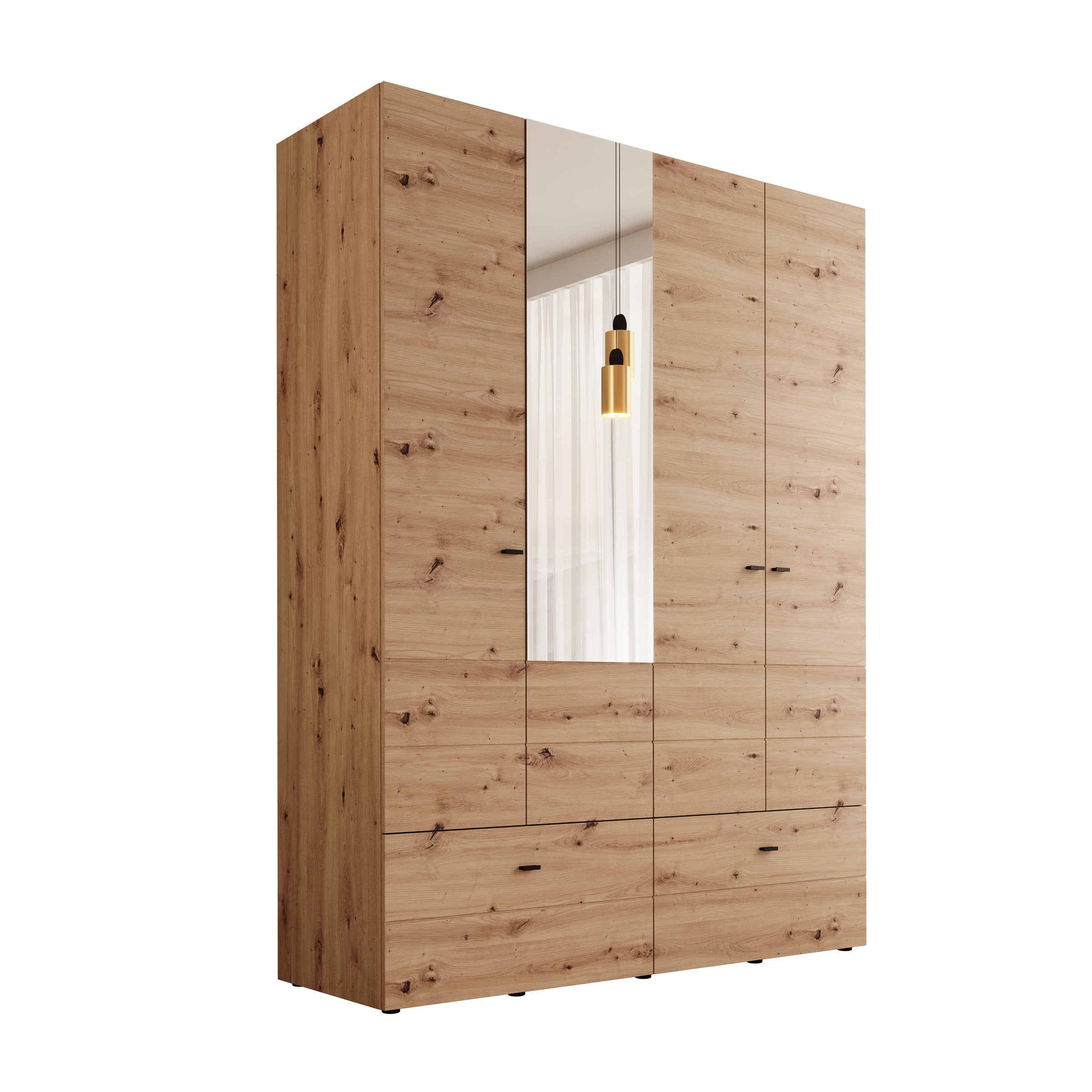 Nouran - Kledingkast 4-deurs met lades - Eikenpatroon - 155x52x208 cm