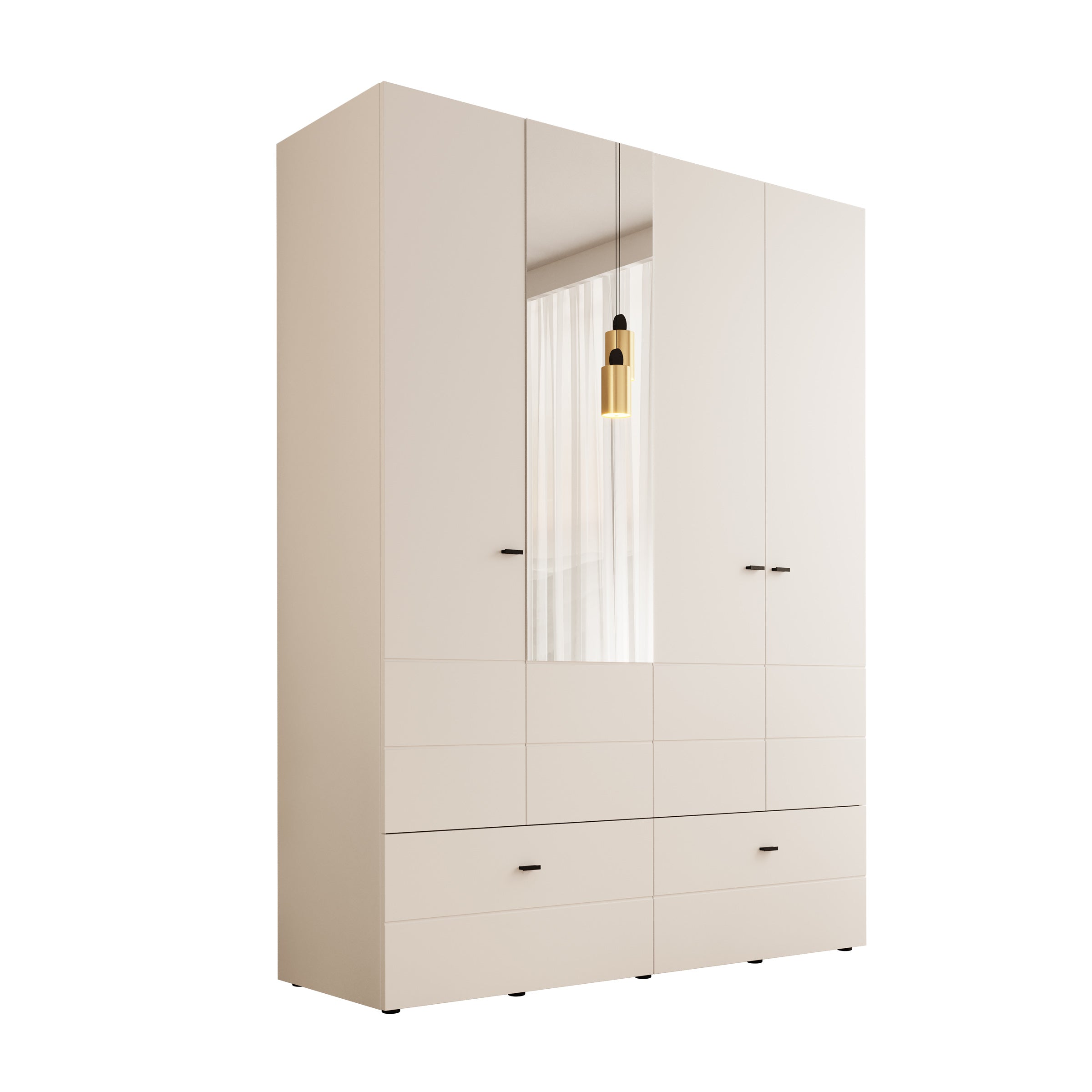 Nouran - Kledingkast 4-deurs met lades - Wit - 155x52x208 cm