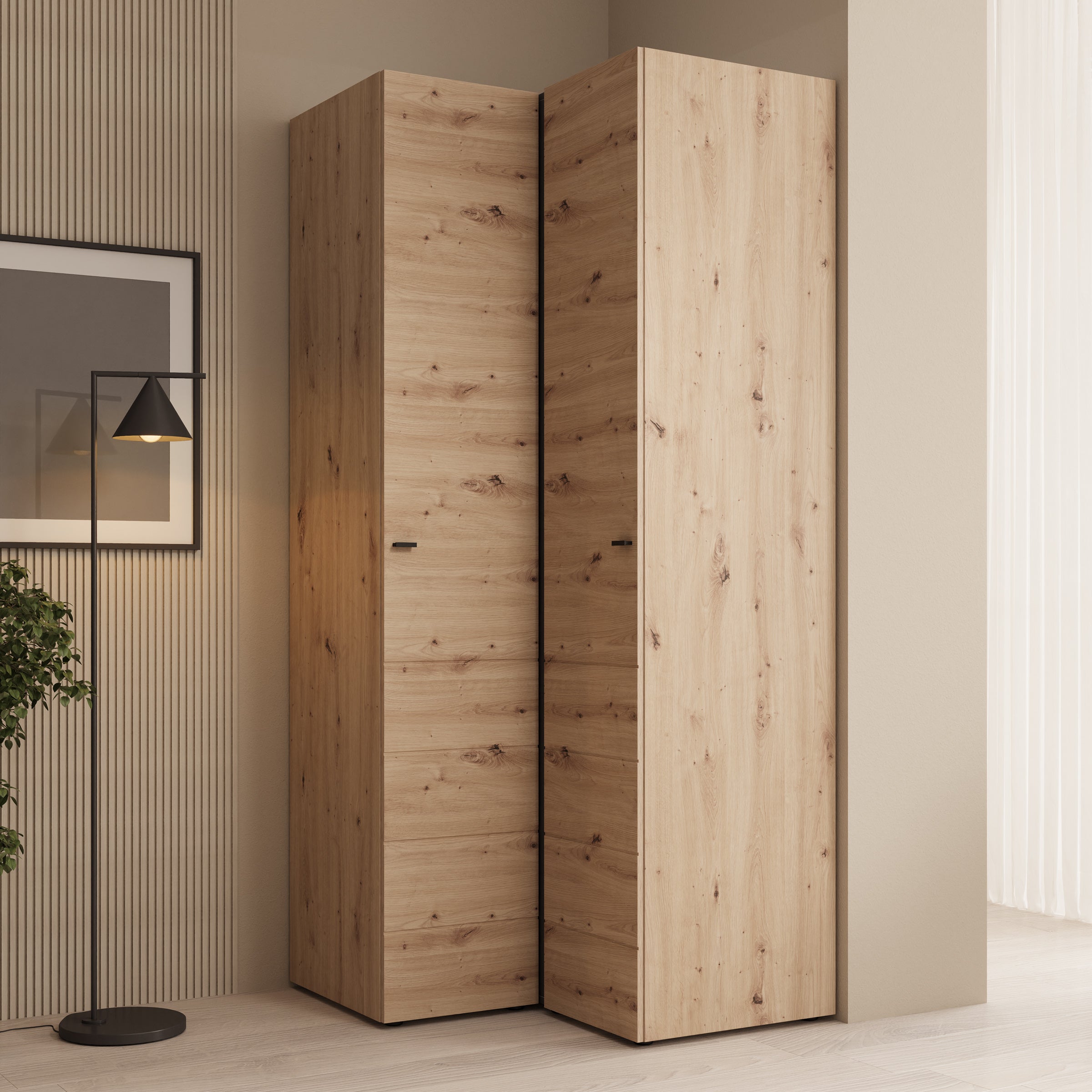 Nouran - Kledingkast hoek - Eikenpatroon - 95x90x208 cm
