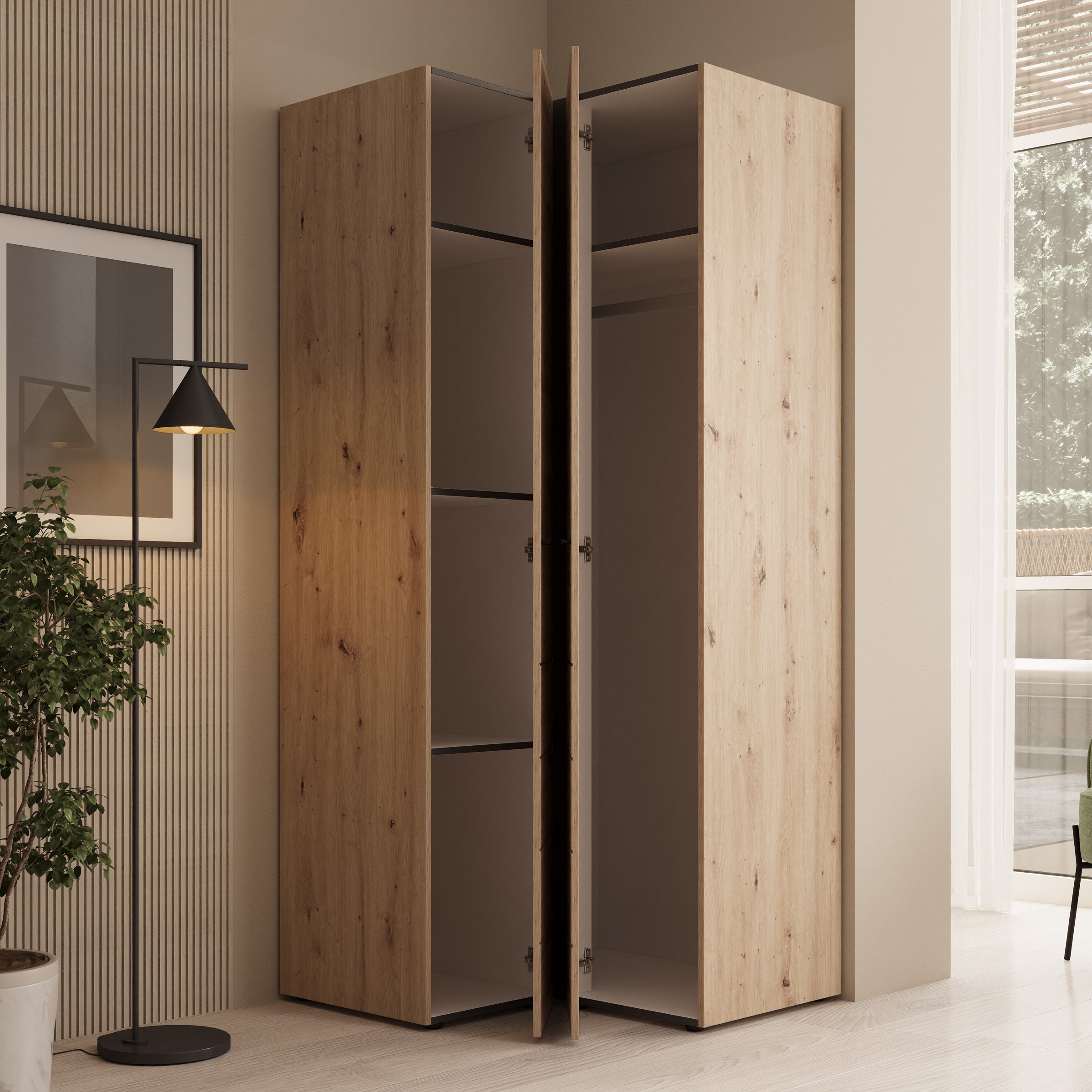 Nouran - Kledingkast hoek - Eikenpatroon - 95x90x208 cm