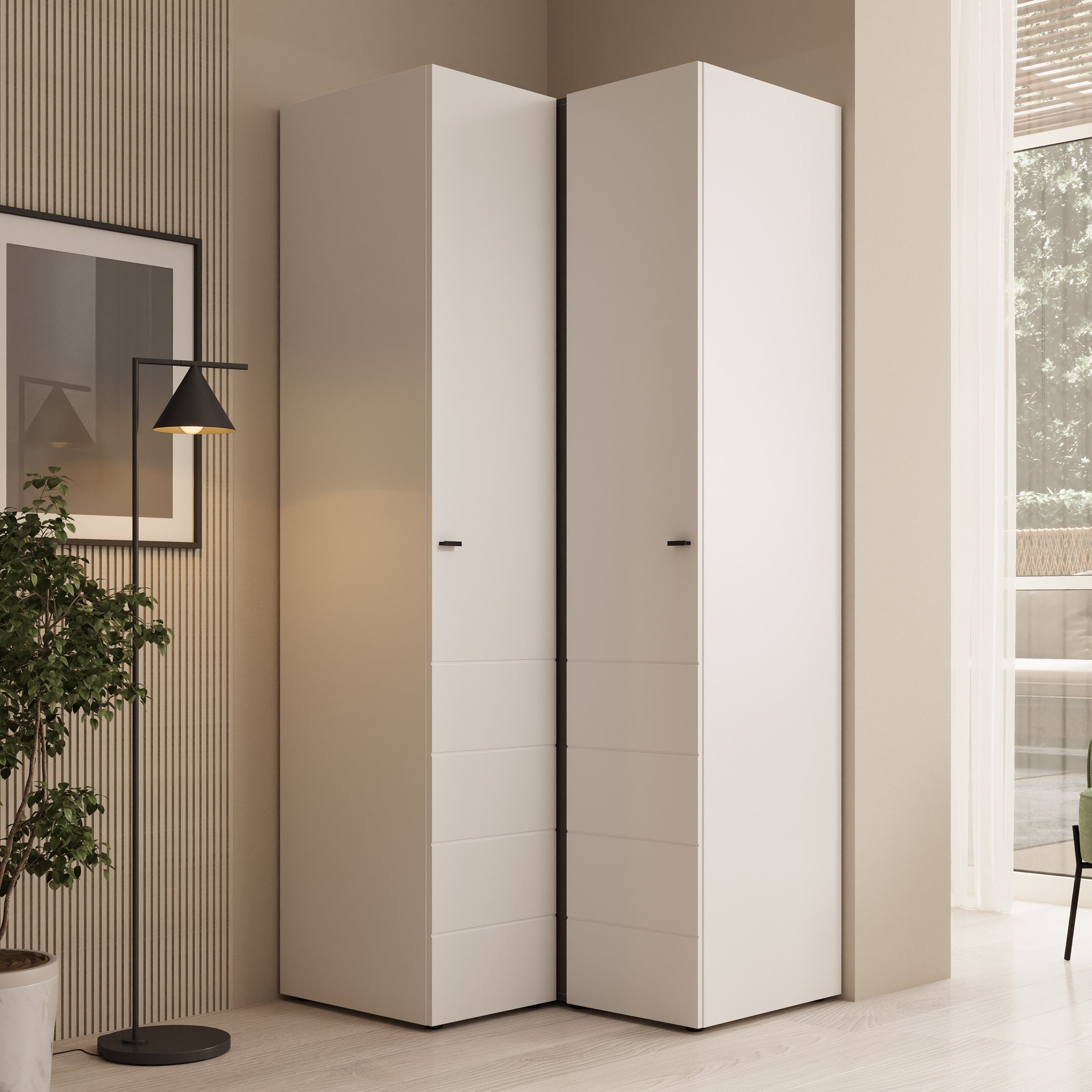 Nouran - Kledingkast hoek - Wit - 95x90x208 cm