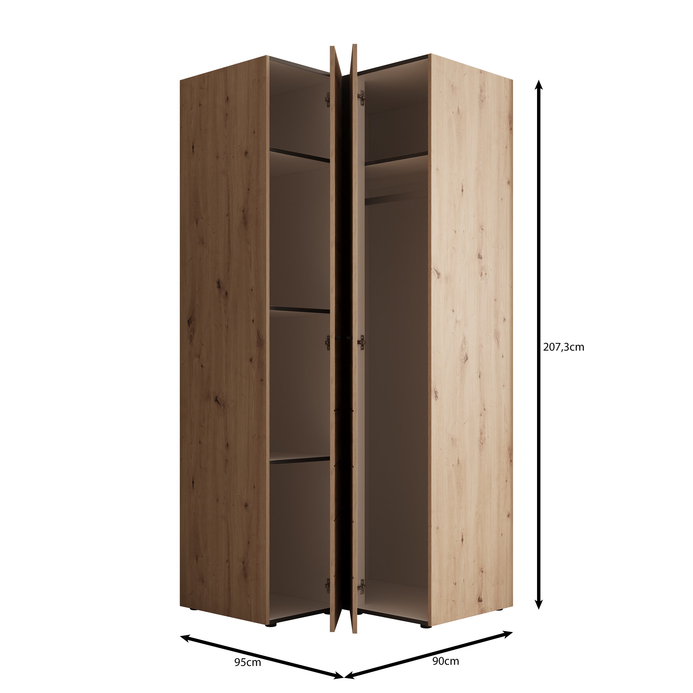 Nouran - Kledingkast hoek - Wit - 95x90x208 cm
