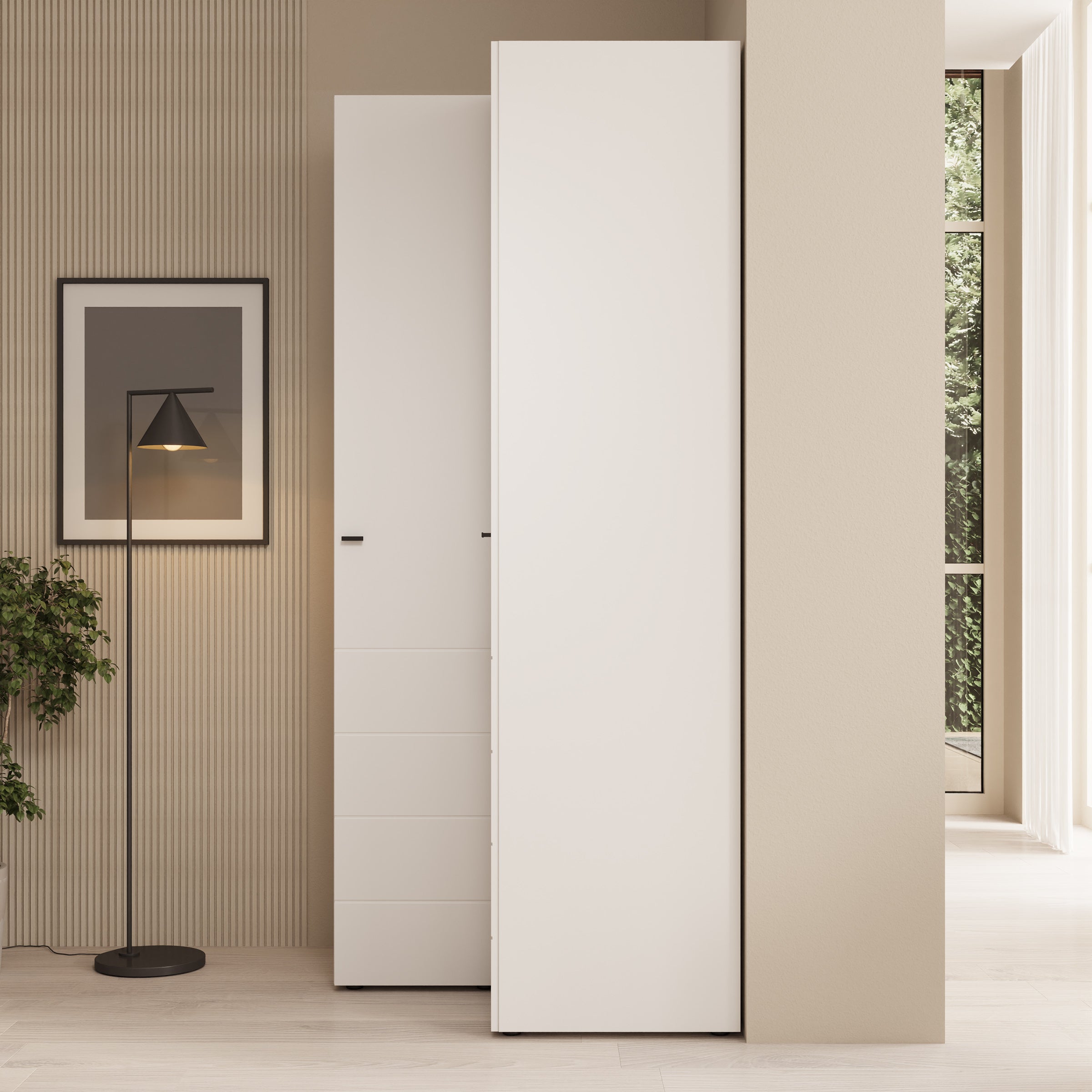 Nouran - Kledingkast hoek - Wit - 95x90x208 cm