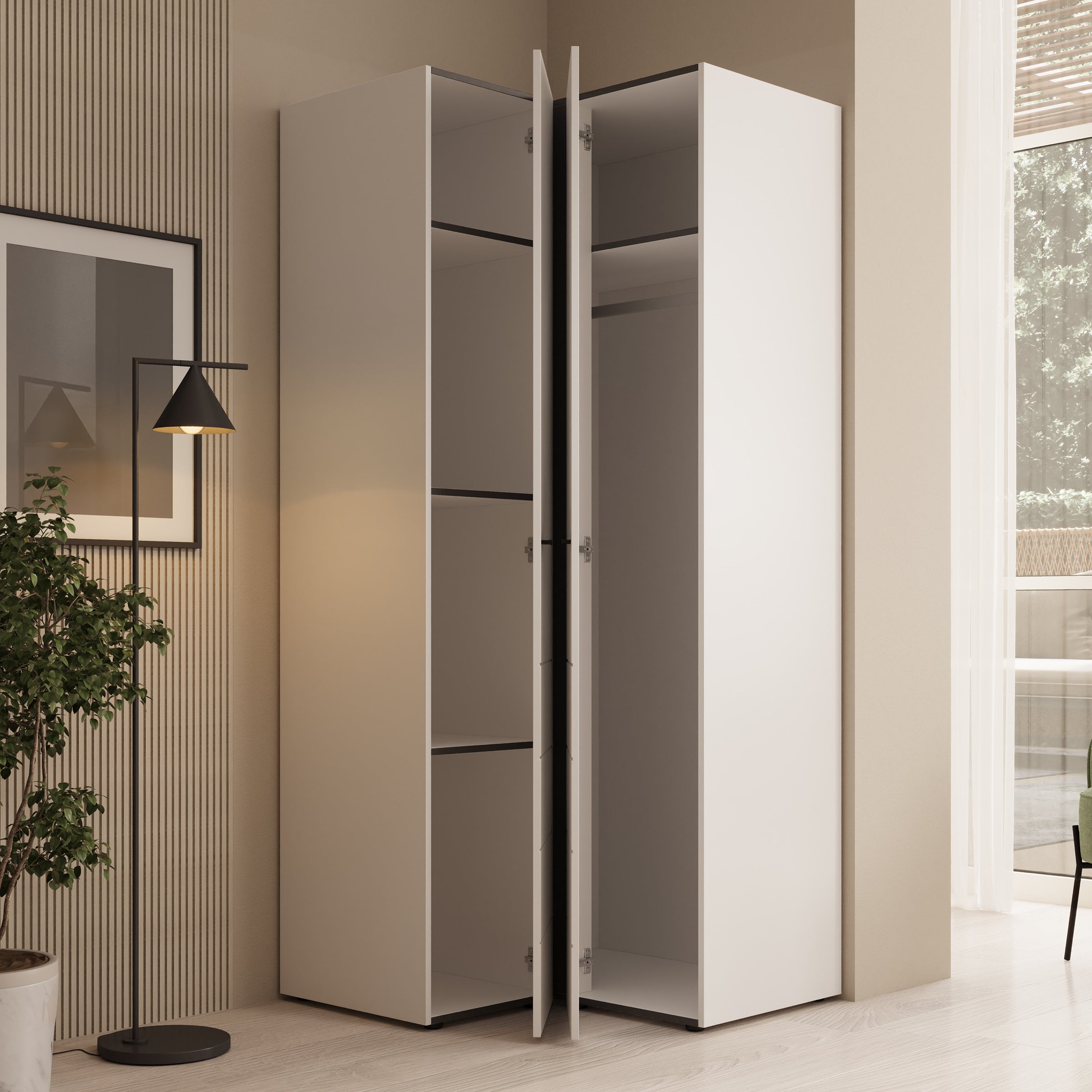 Nouran - Kledingkast hoek - Wit - 95x90x208 cm