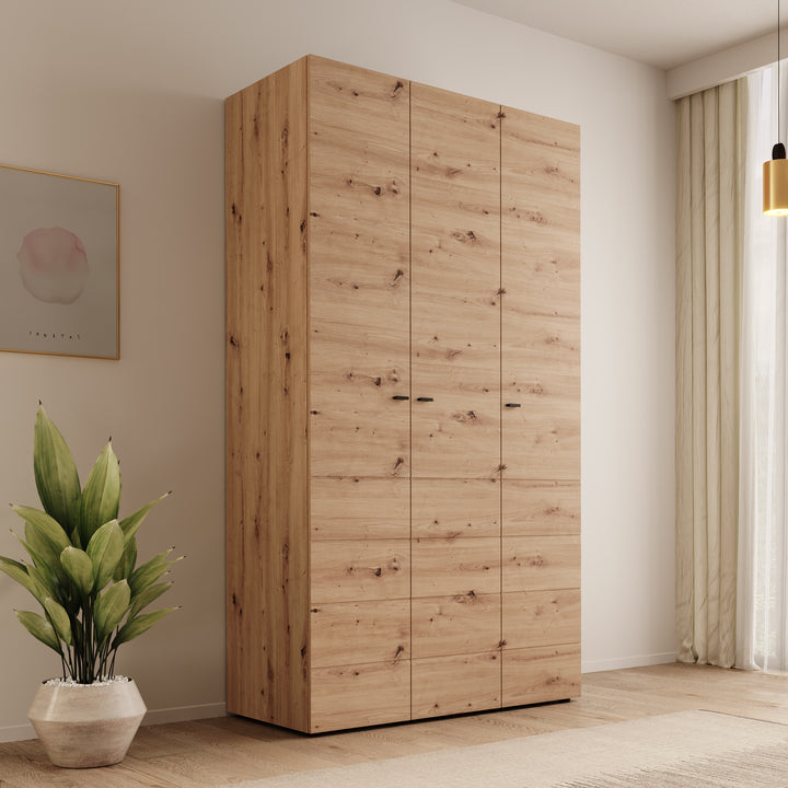 Nouran - Kledingkast met 3 deuren - Eikenpatroon - 117x52x208 cm