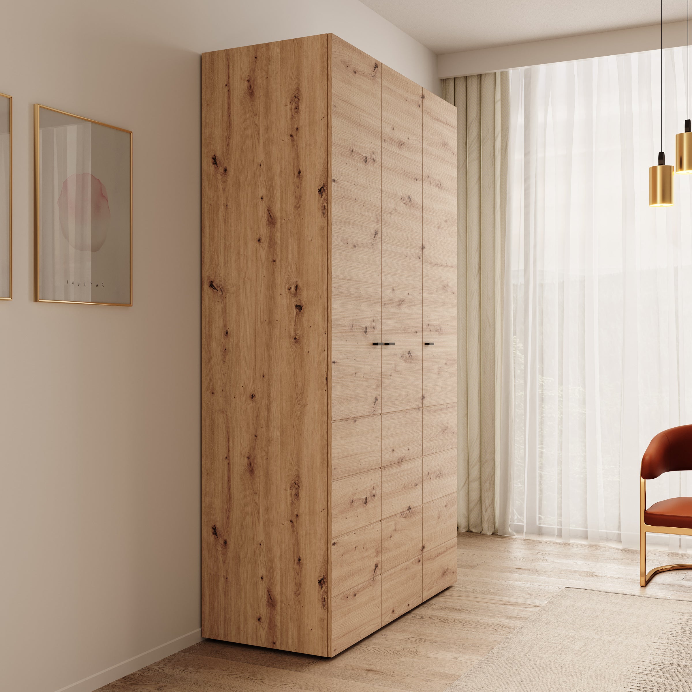 Nouran - Kledingkast met 3 deuren - Eikenpatroon - 117x52x208 cm