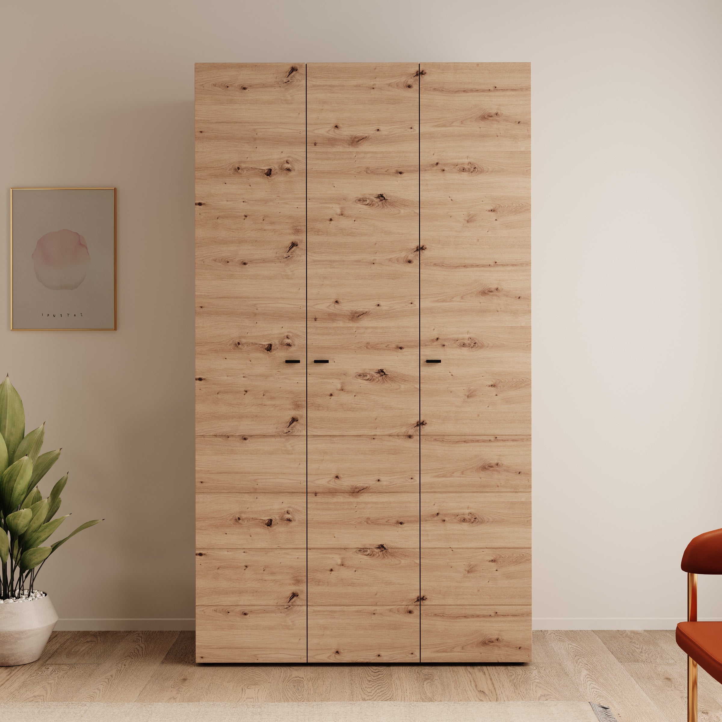 Nouran - Kledingkast met 3 deuren - Eikenpatroon - 117x52x208 cm