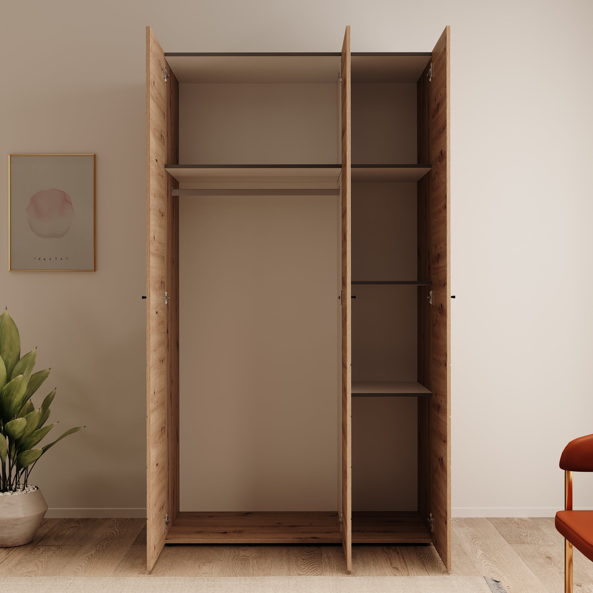 Nouran - Kledingkast met 3 deuren - Eikenpatroon - 117x52x208 cm