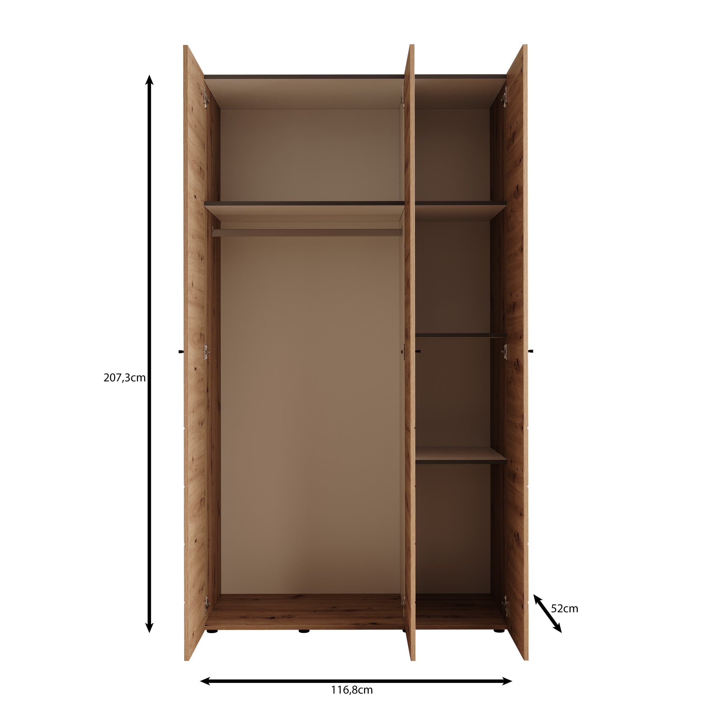 Nouran - Kledingkast met 3 deuren - Wit - 117x52x208 cm