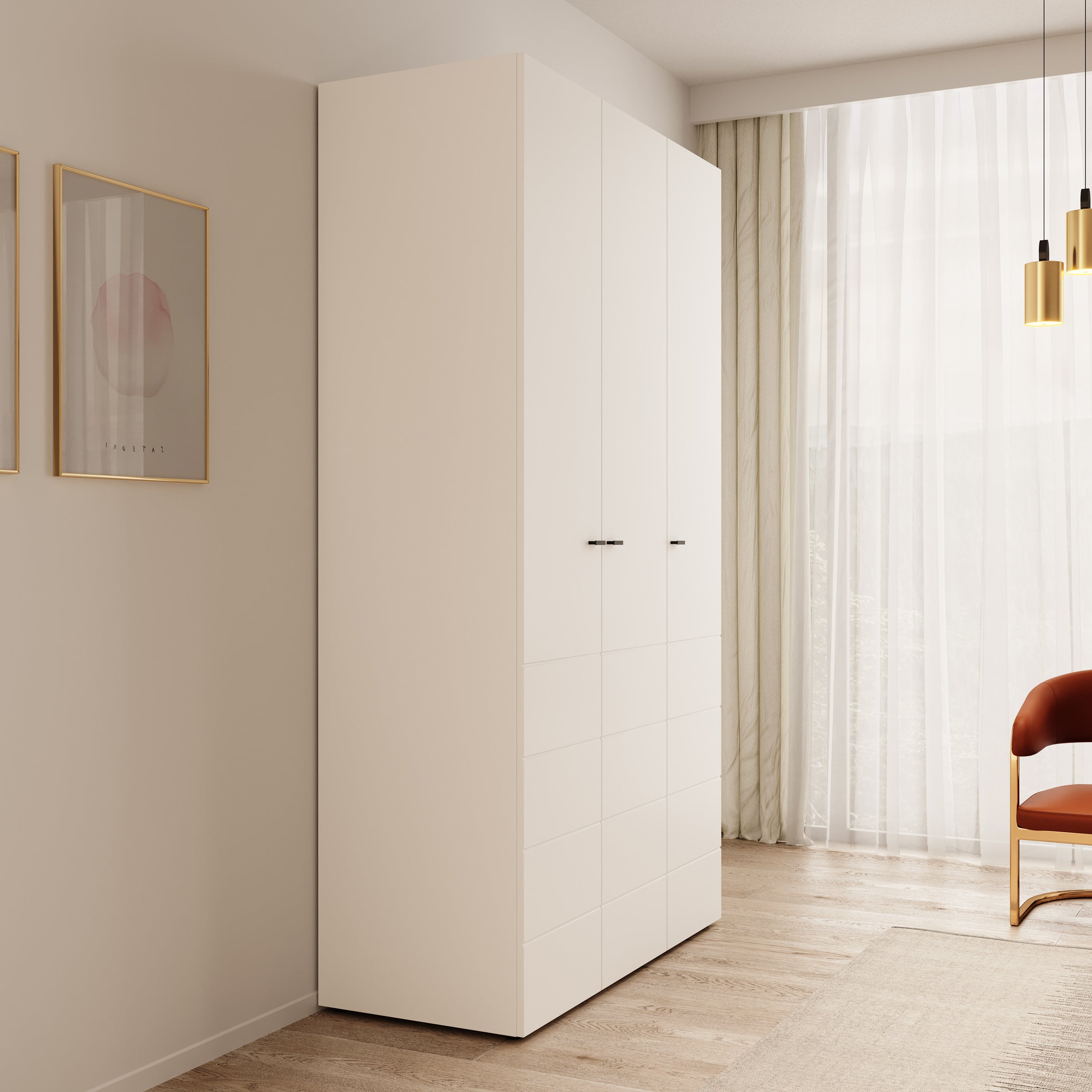 Nouran - Kledingkast met 3 deuren - Wit - 117x52x208 cm