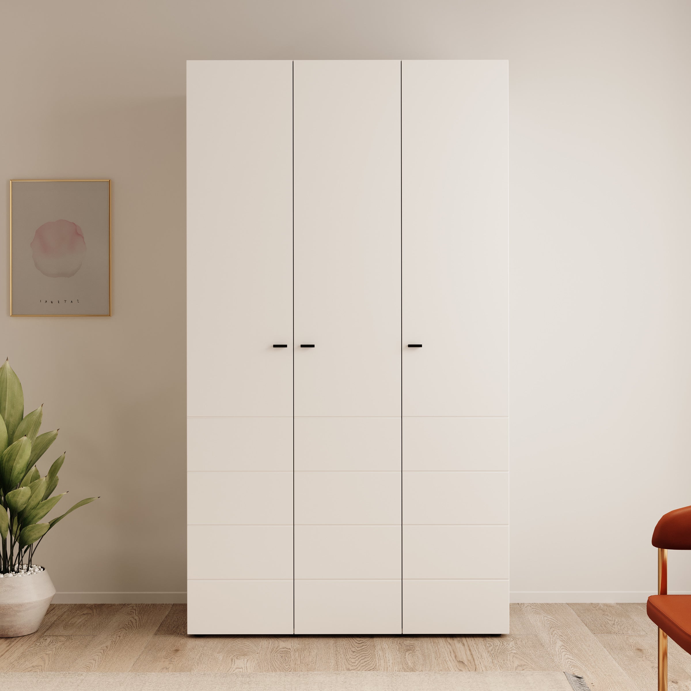 Nouran - Kledingkast met 3 deuren - Wit - 117x52x208 cm