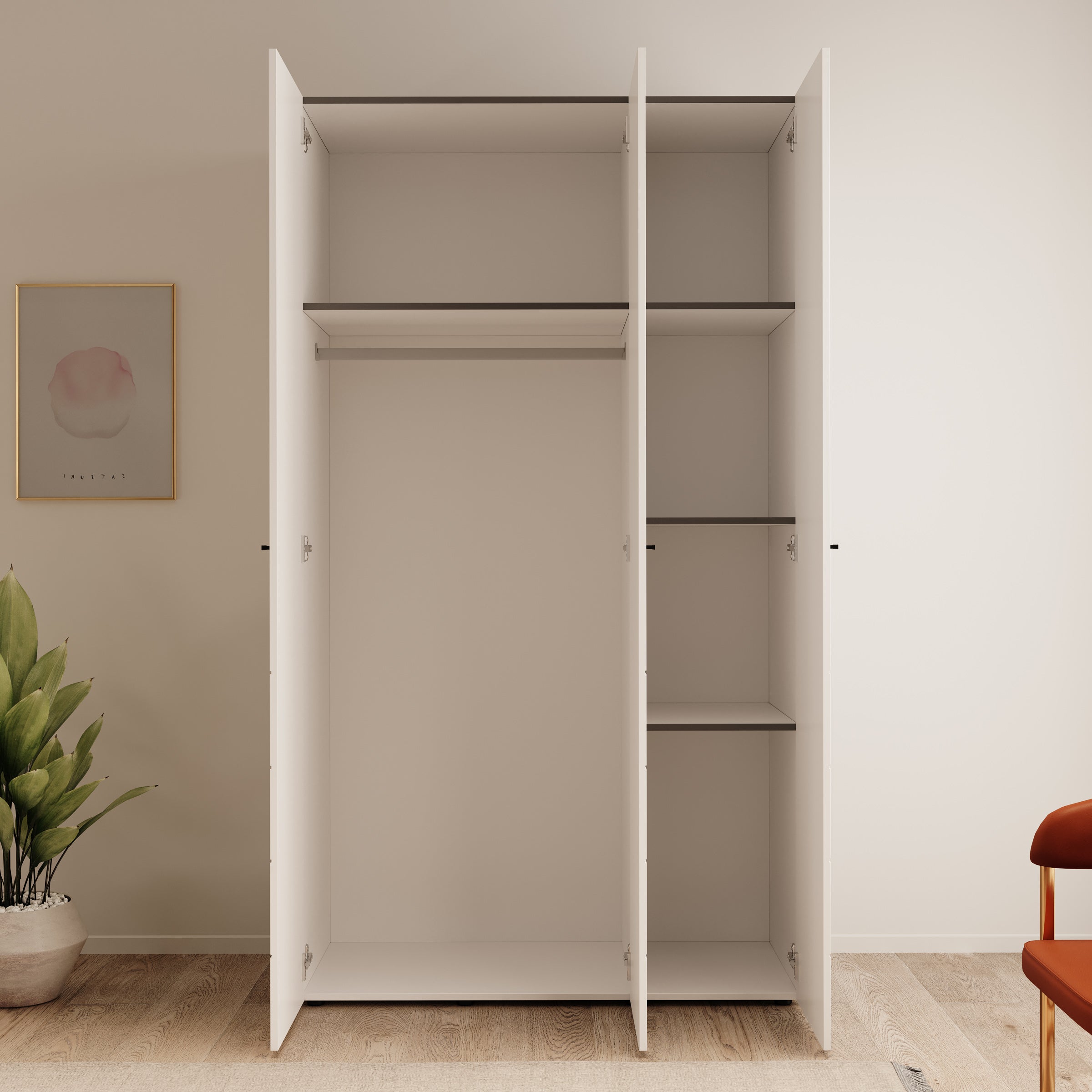 Nouran - Kledingkast met 3 deuren - Wit - 117x52x208 cm