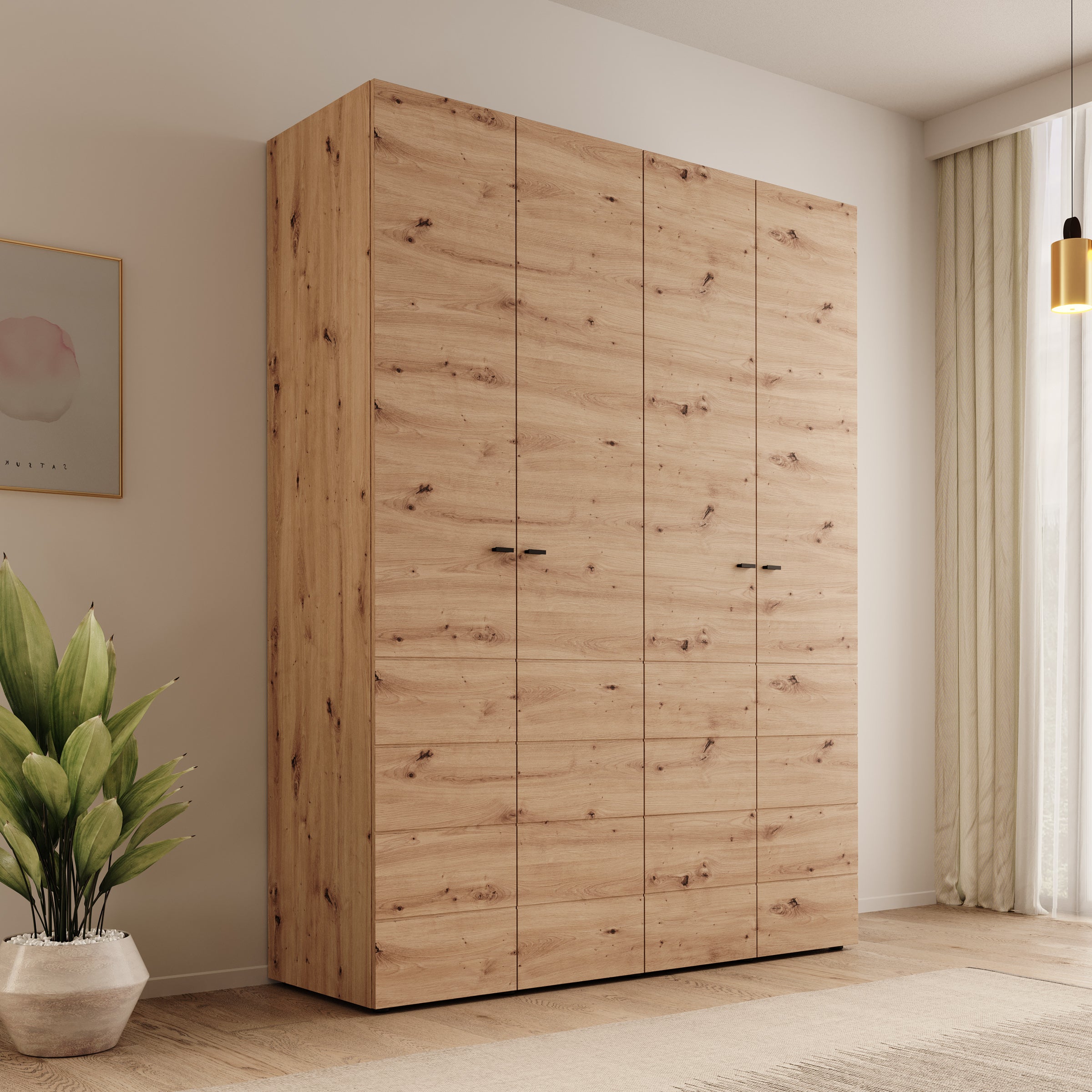 Nouran - Kledingkast met 4 deuren - Eikenpatroon - 155x52x208 cm