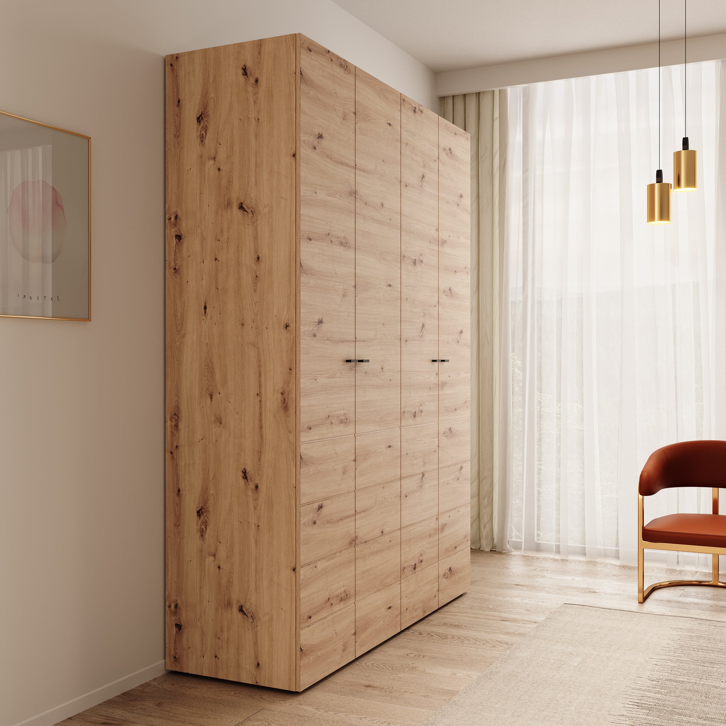 Nouran - Kledingkast met 4 deuren - Eikenpatroon - 155x52x208 cm