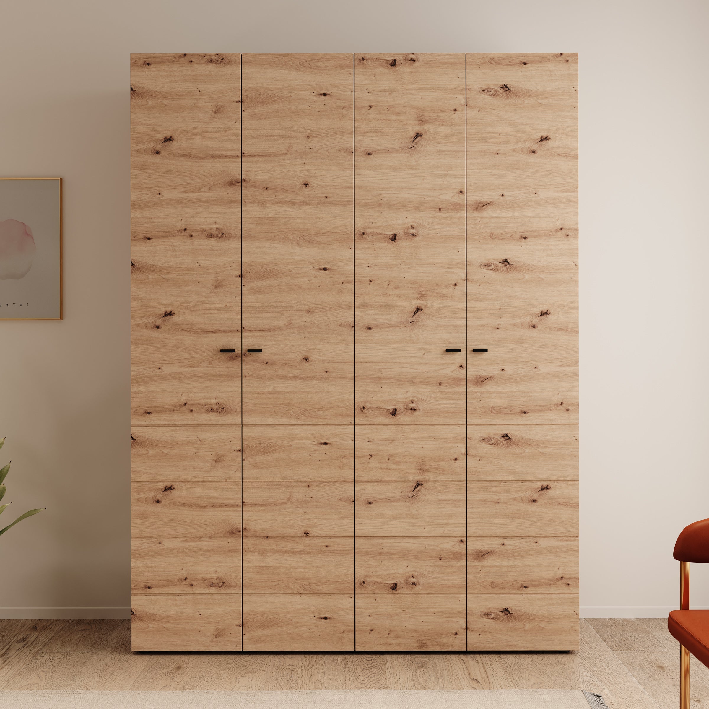 Nouran - Kledingkast met 4 deuren - Eikenpatroon - 155x52x208 cm