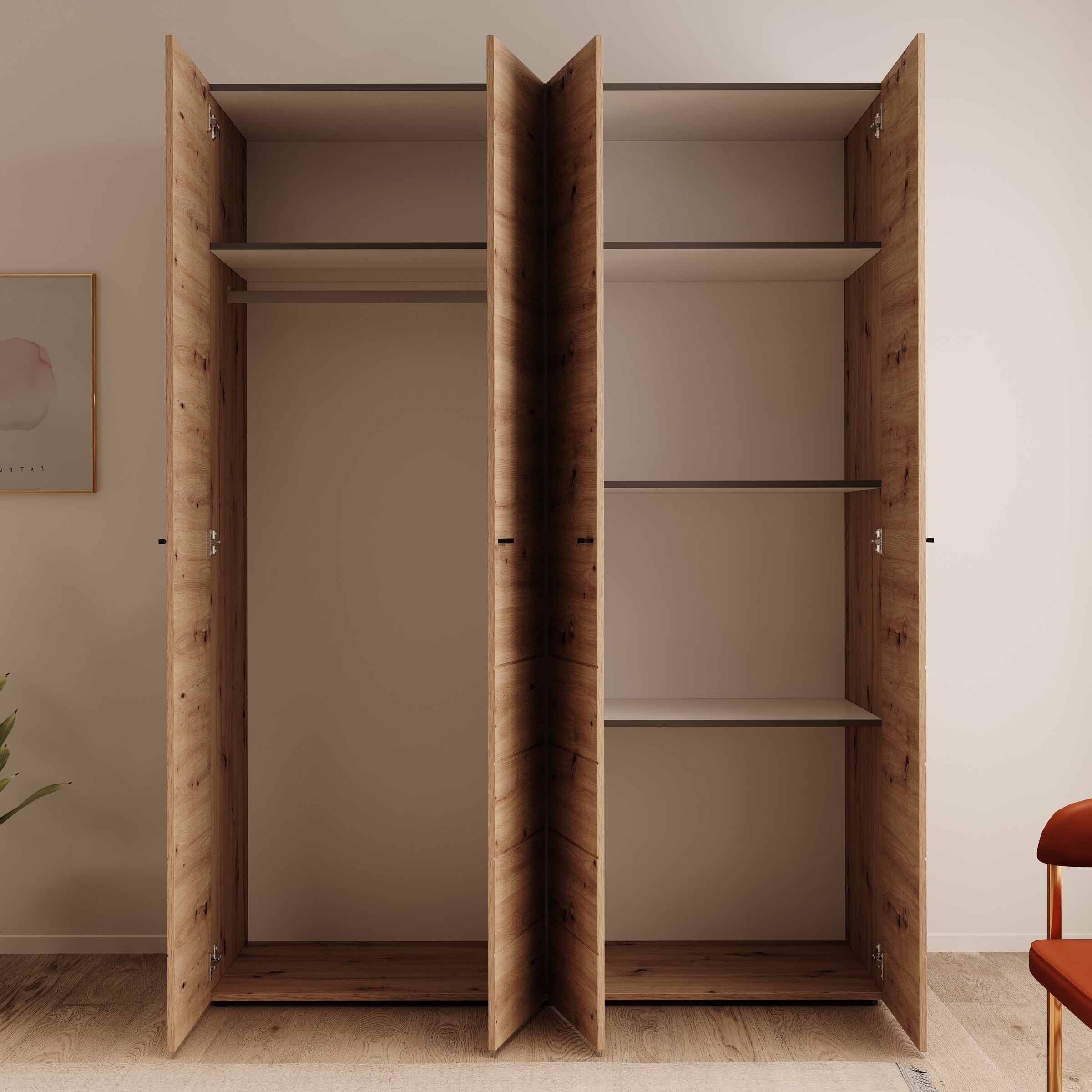 Nouran - Kledingkast met 4 deuren - Eikenpatroon - 155x52x208 cm