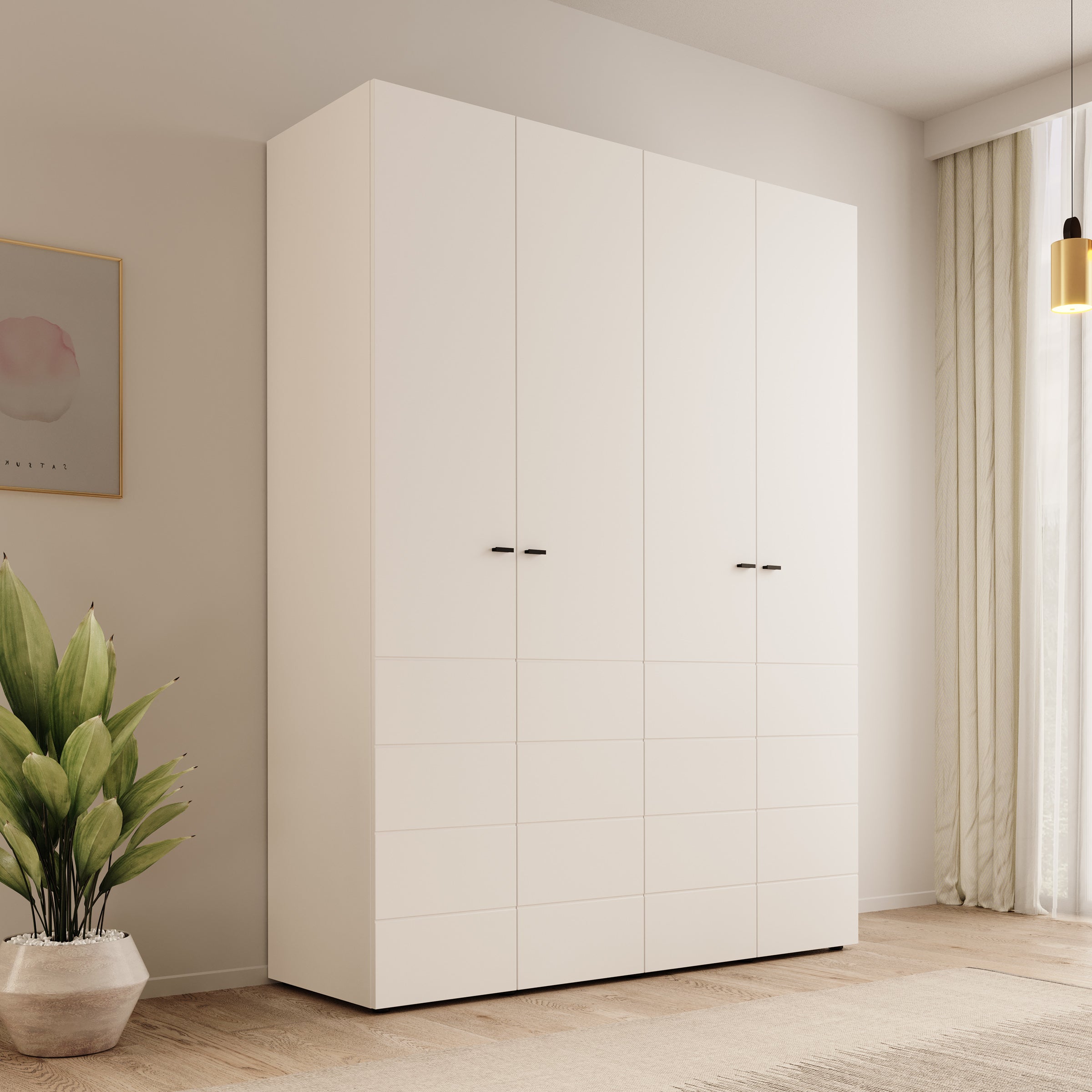 Nouran - Kledingkast met 4 deuren - Wit - 155x52x208 cm