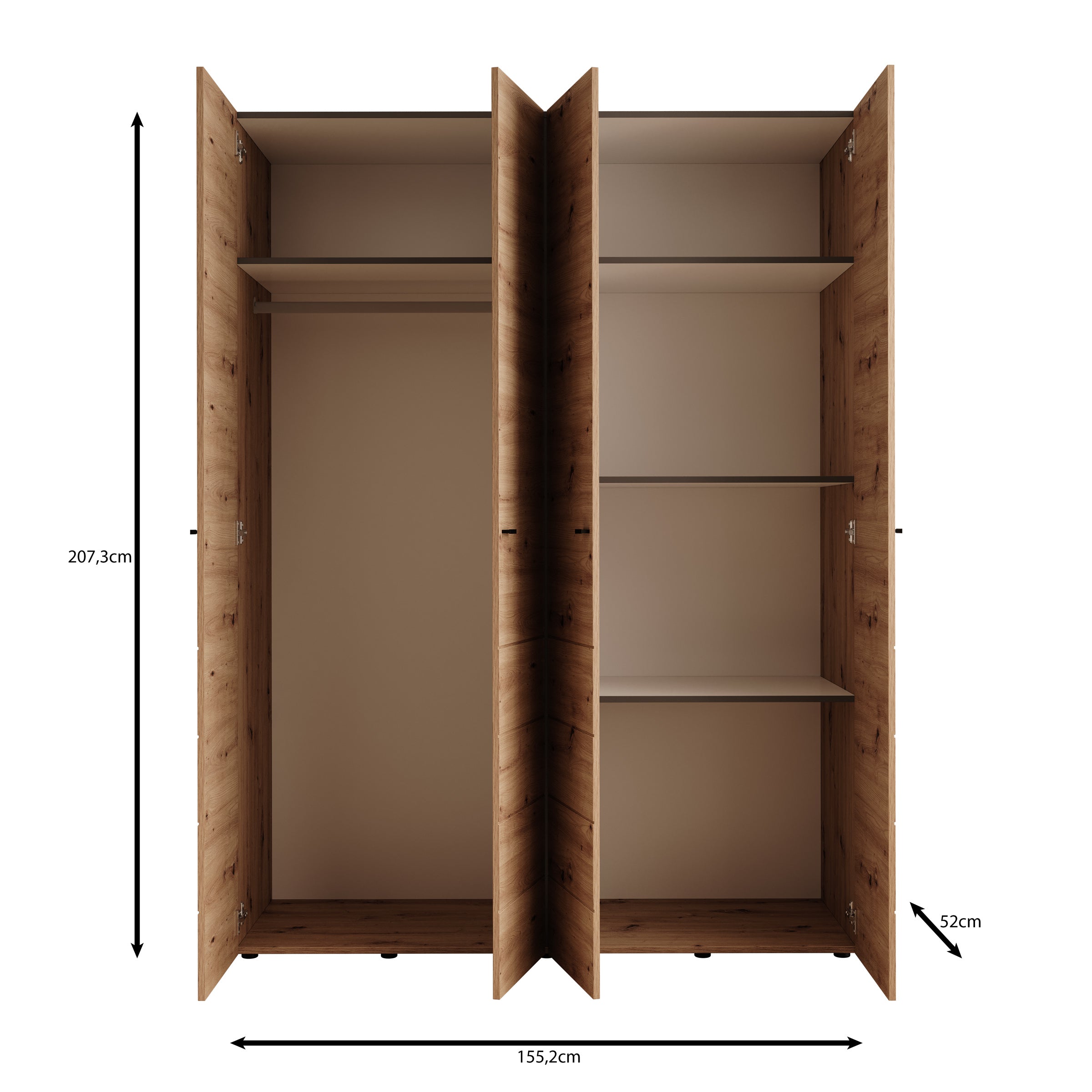 Nouran - Kledingkast met 4 deuren - Wit - 155x52x208 cm