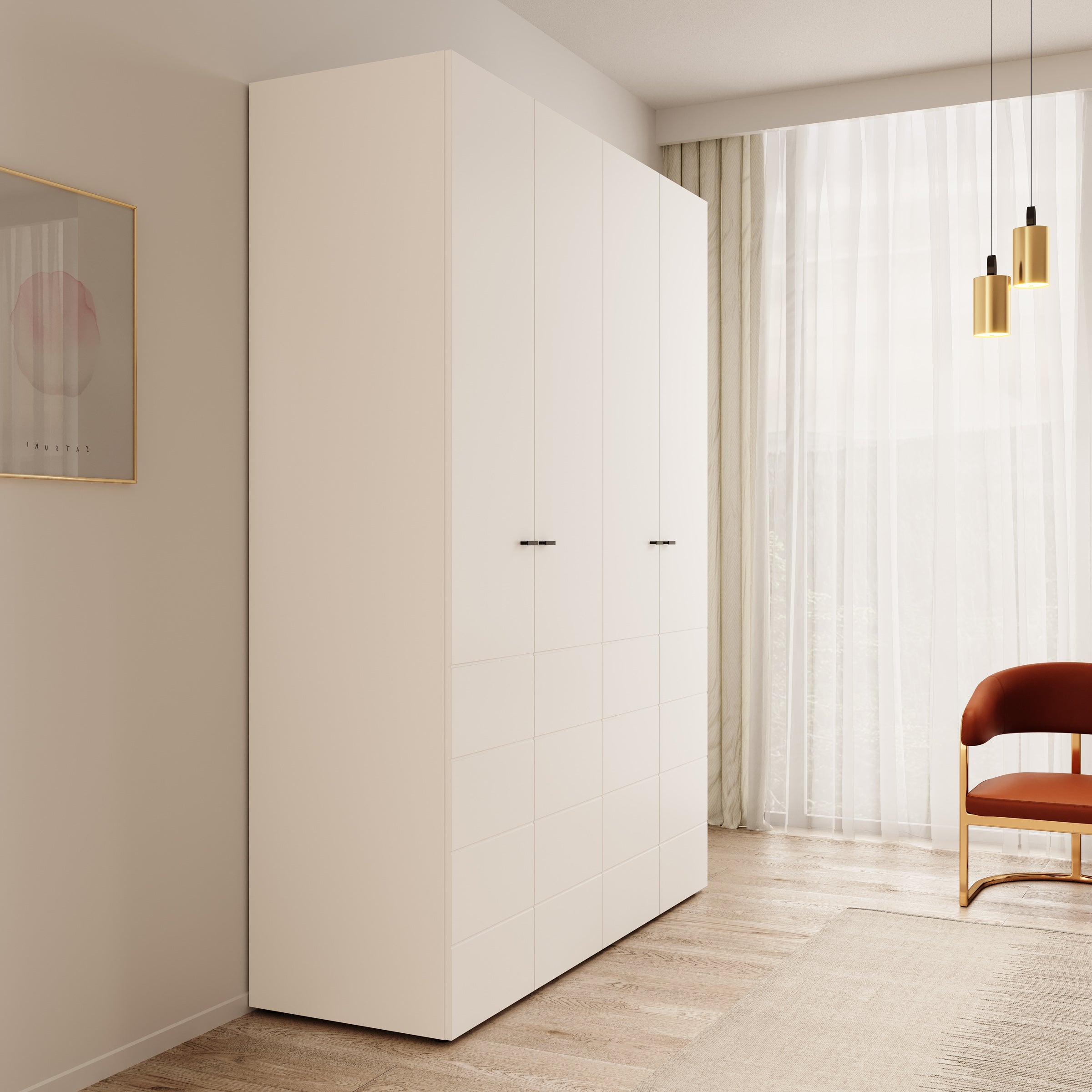 Nouran - Kledingkast met 4 deuren - Wit - 155x52x208 cm