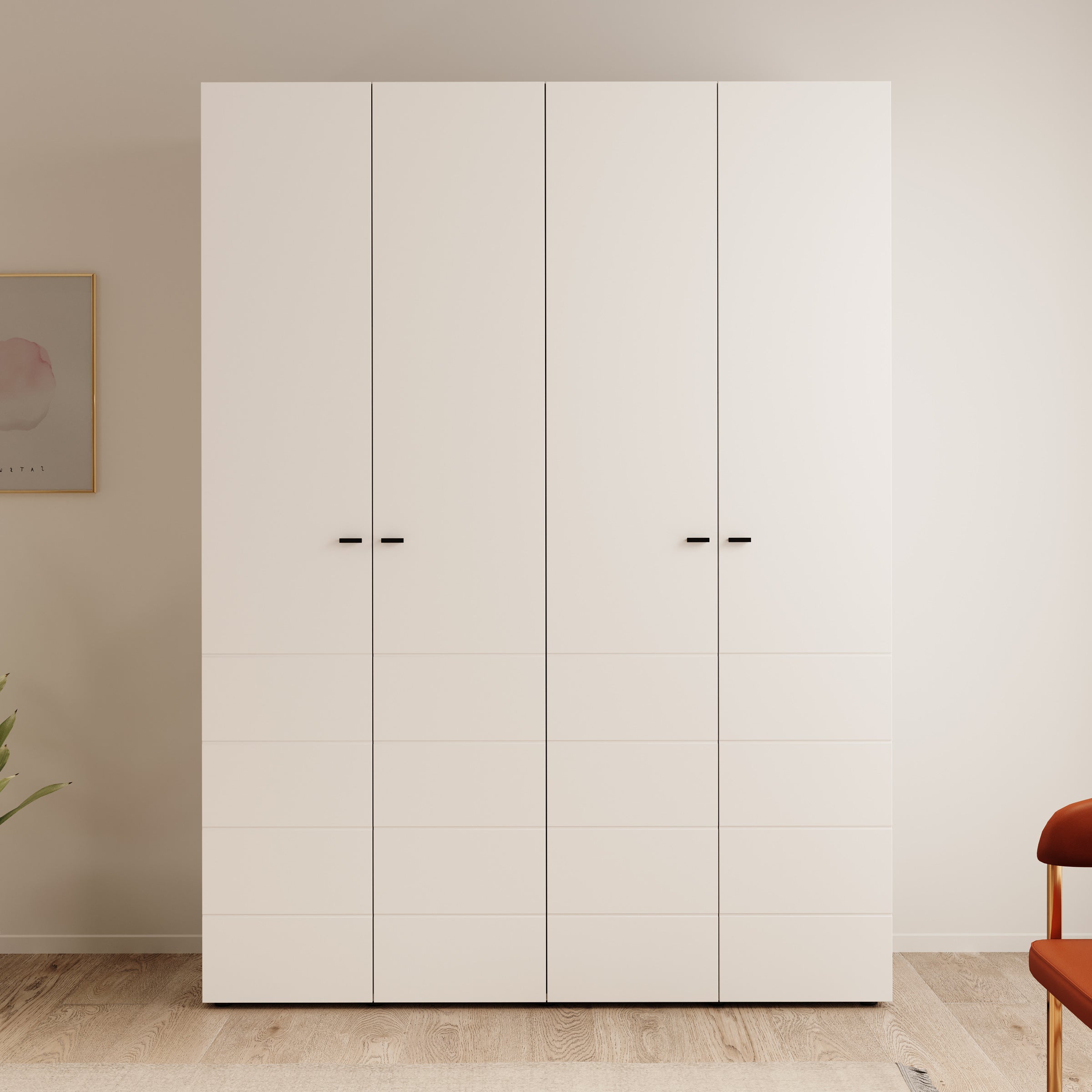 Nouran - Kledingkast met 4 deuren - Wit - 155x52x208 cm