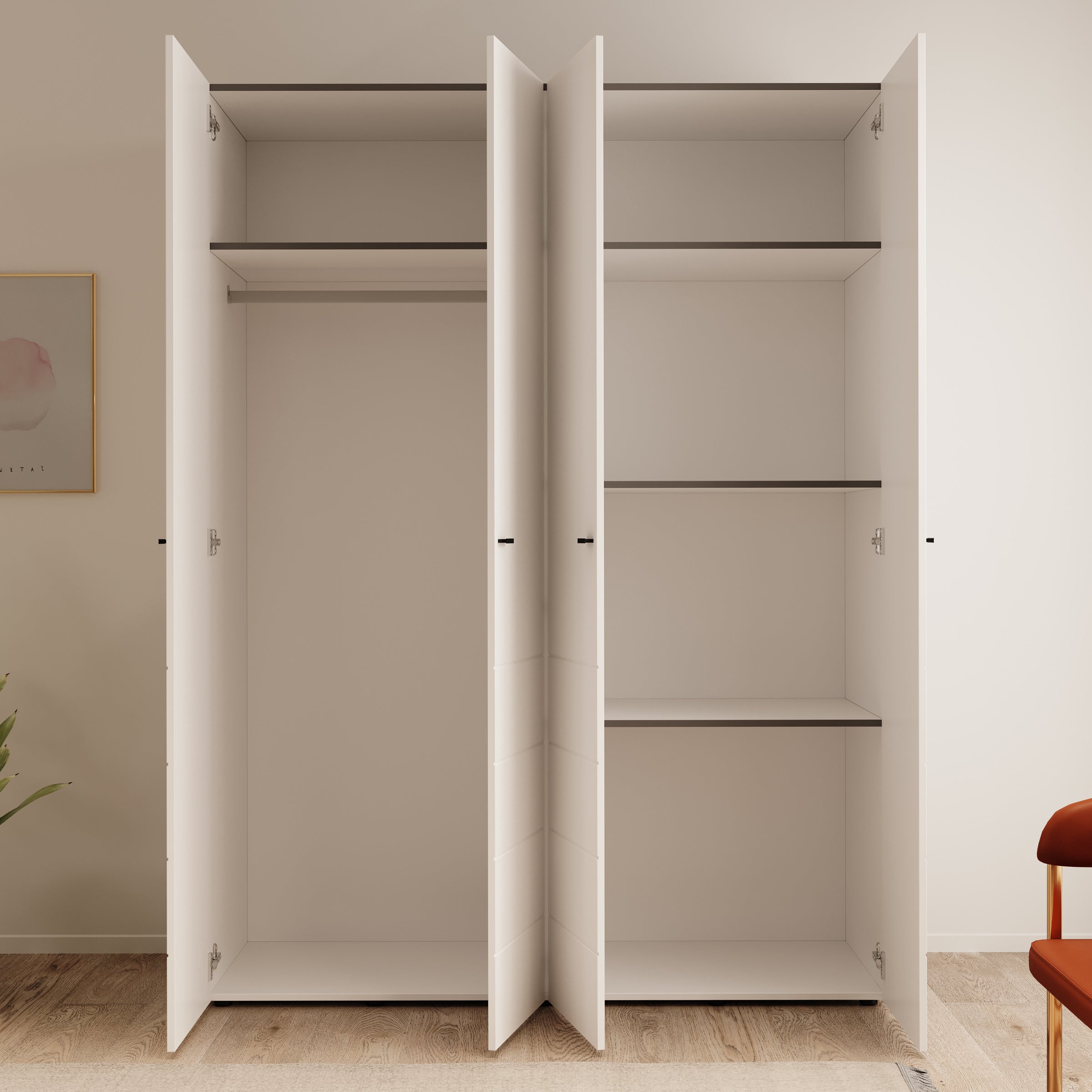 Nouran - Kledingkast met 4 deuren - Wit - 155x52x208 cm