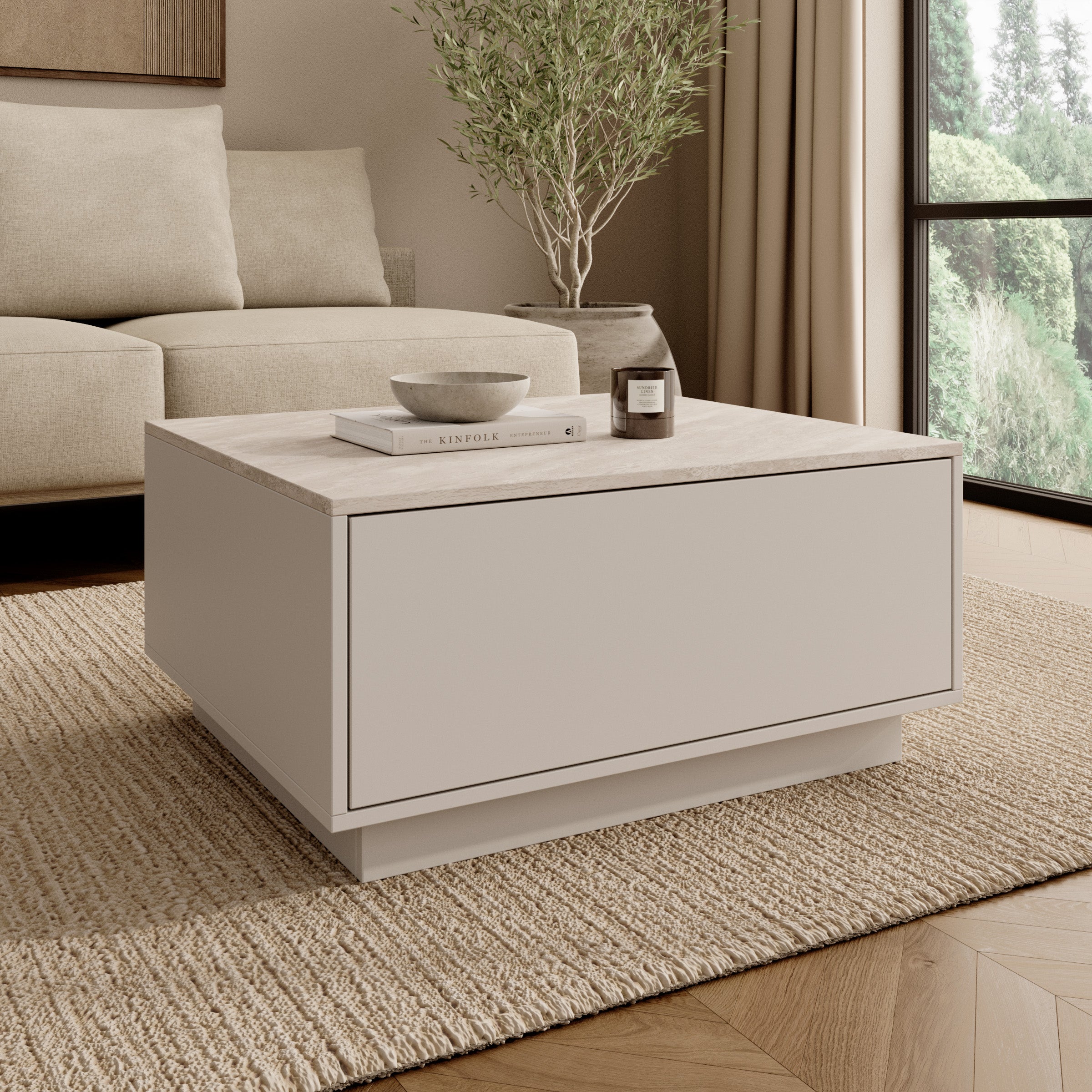 Noven - Salontafel - Beige/Travertinlook - 80x70x39 cm