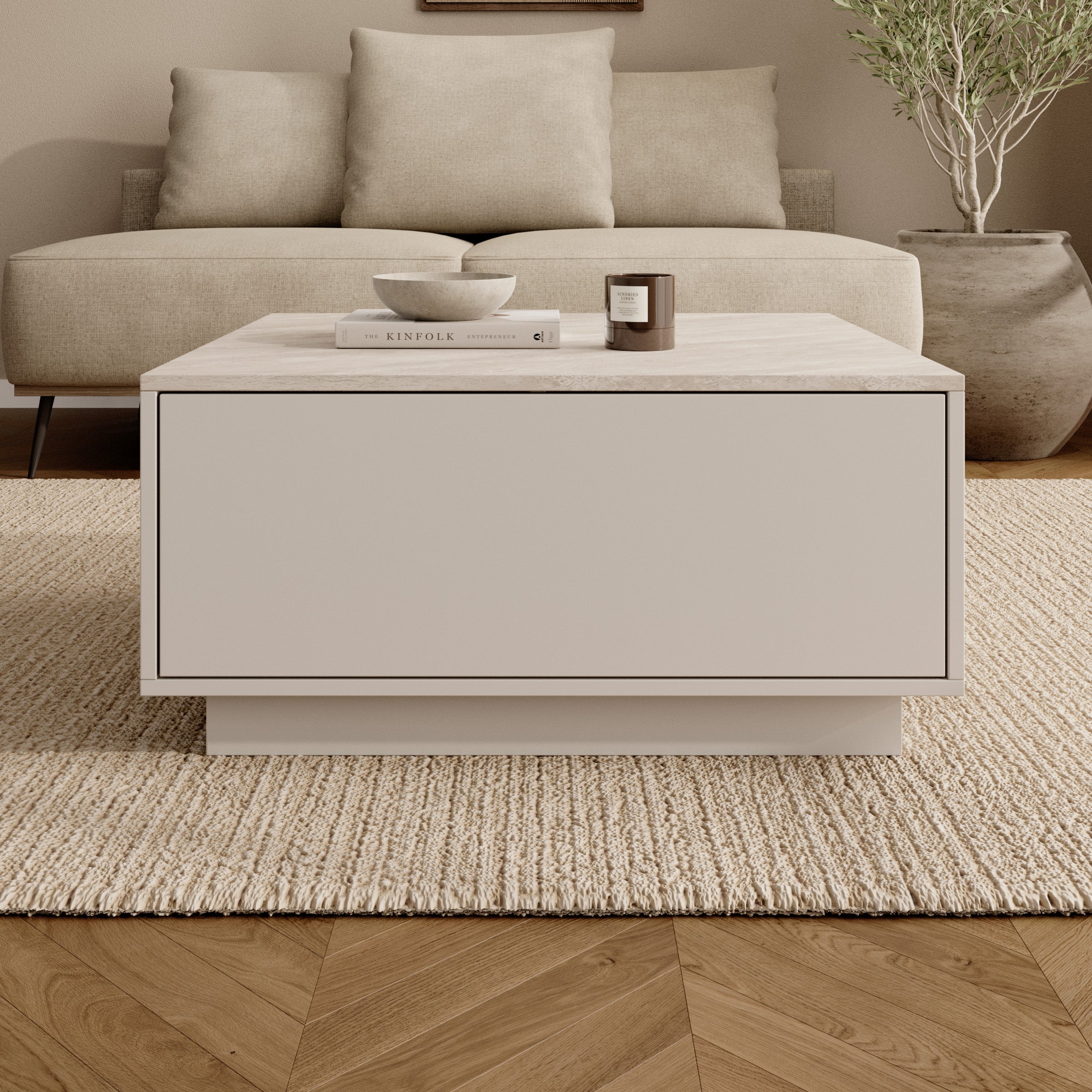 Noven - Salontafel - Beige/Travertinlook - 80x70x39 cm