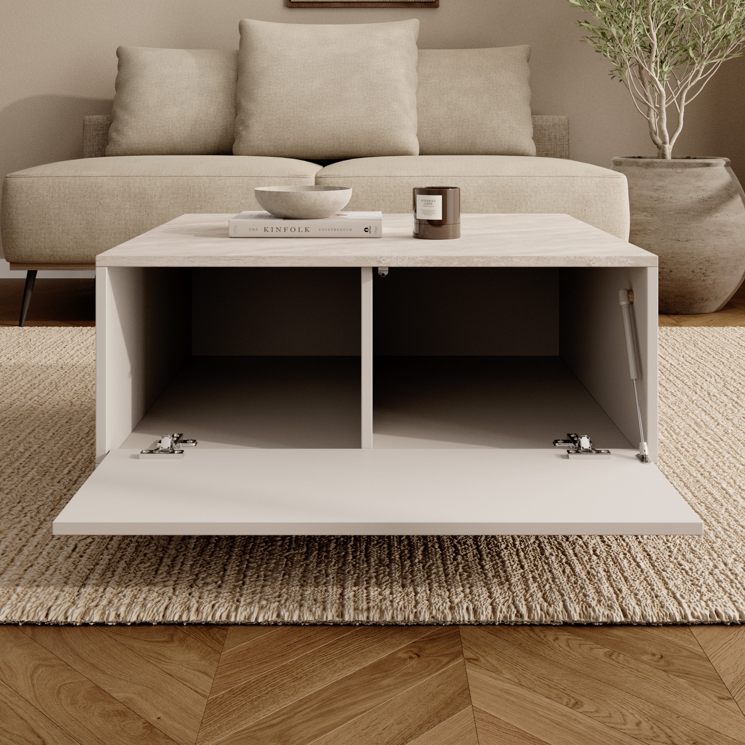Noven - Salontafel - Beige/Travertinlook - 80x70x39 cm