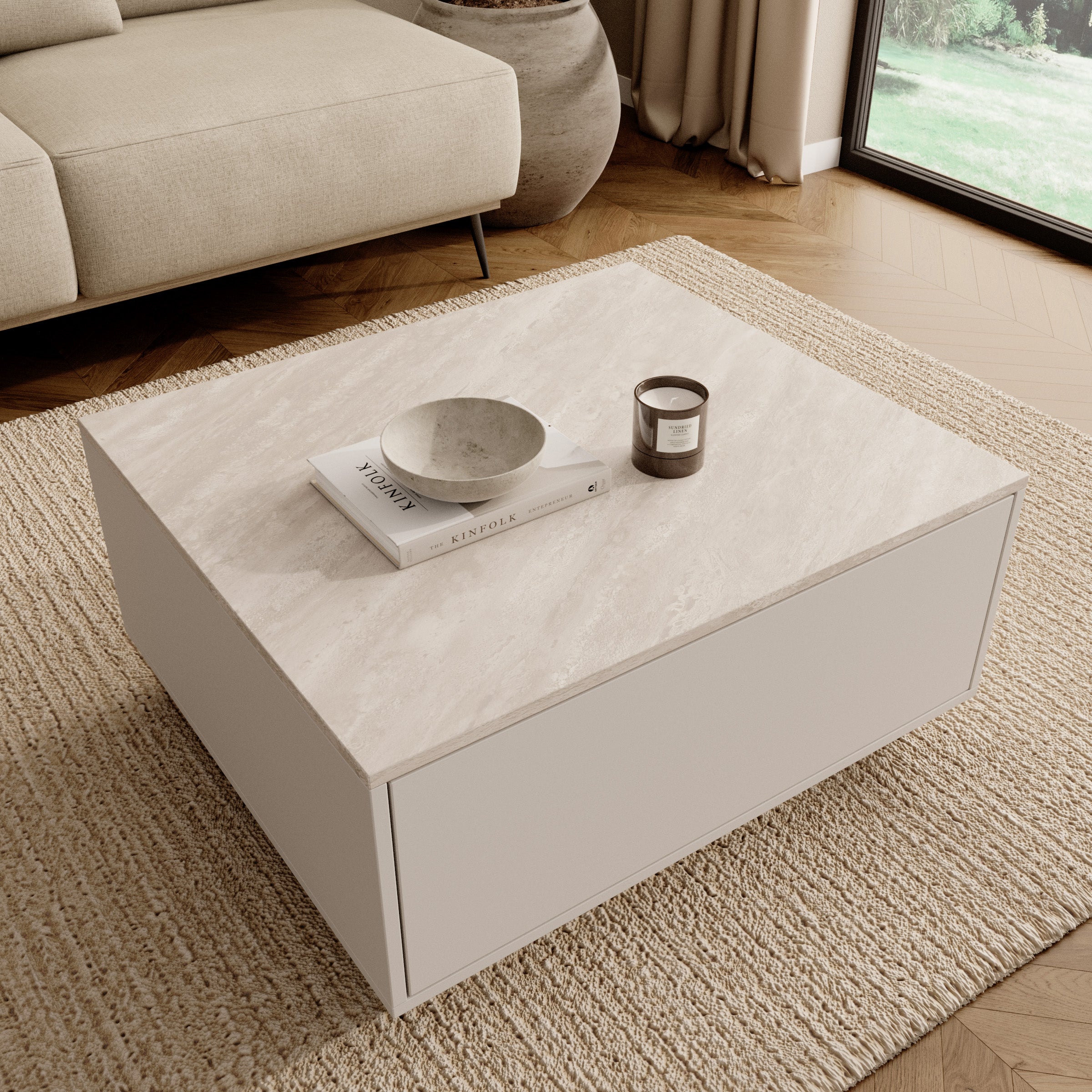 Noven - Salontafel - Beige/Travertinlook - 80x70x39 cm