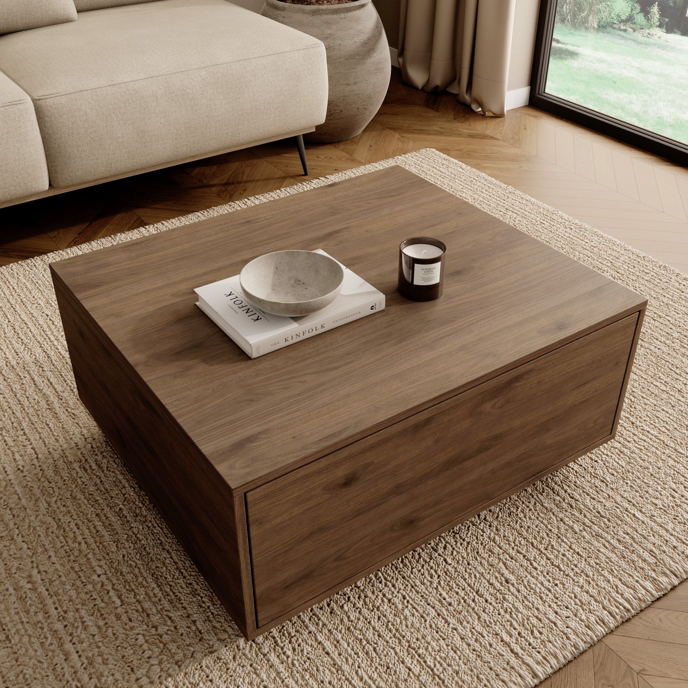 Noven - Salontafel - Walnootpatroon - 80x70x39 cm