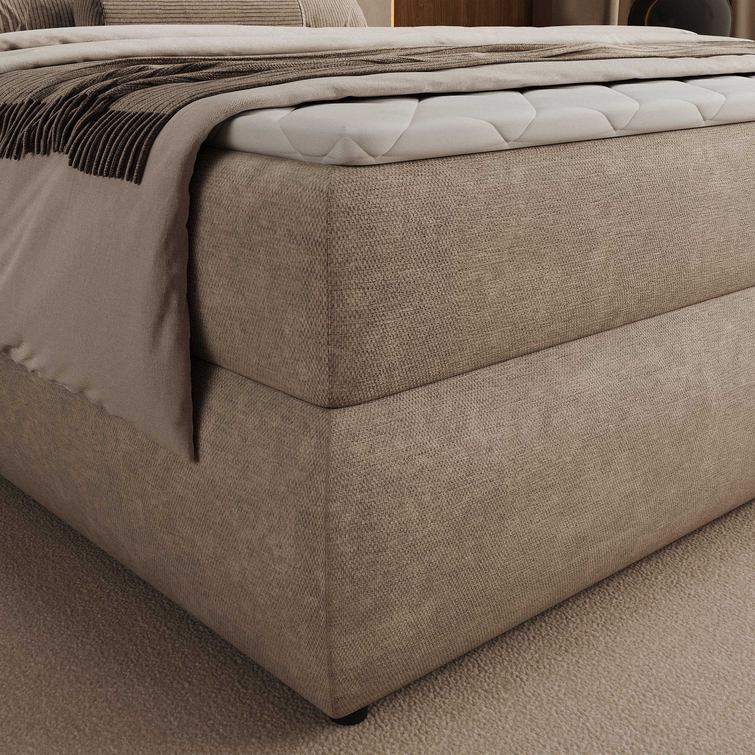 Novu - Boxspring met opbergruimte - Stof beige - 160x200 cm