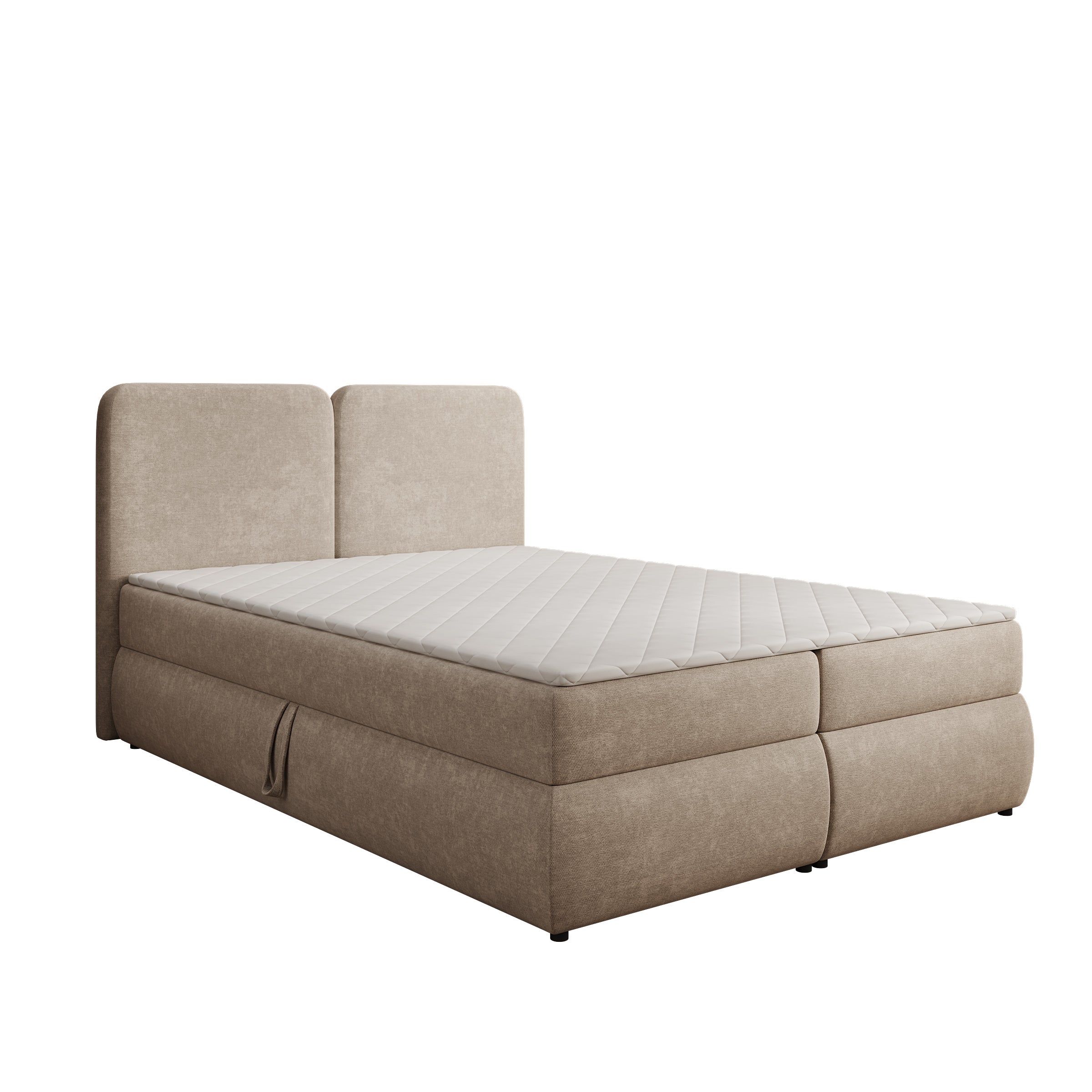 Novu - Boxspring met opbergruimte - Stof beige - 140x200 cm